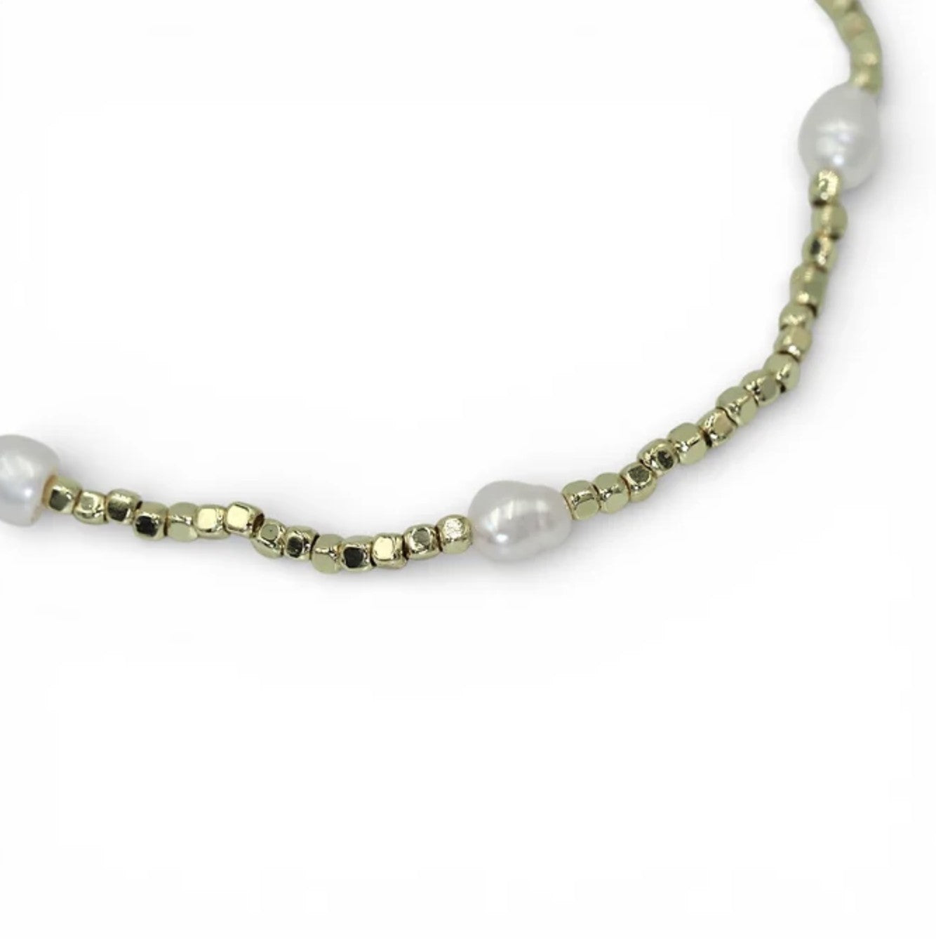 Natural Freshwater Pearl & Gold Cube Bead Bracelet