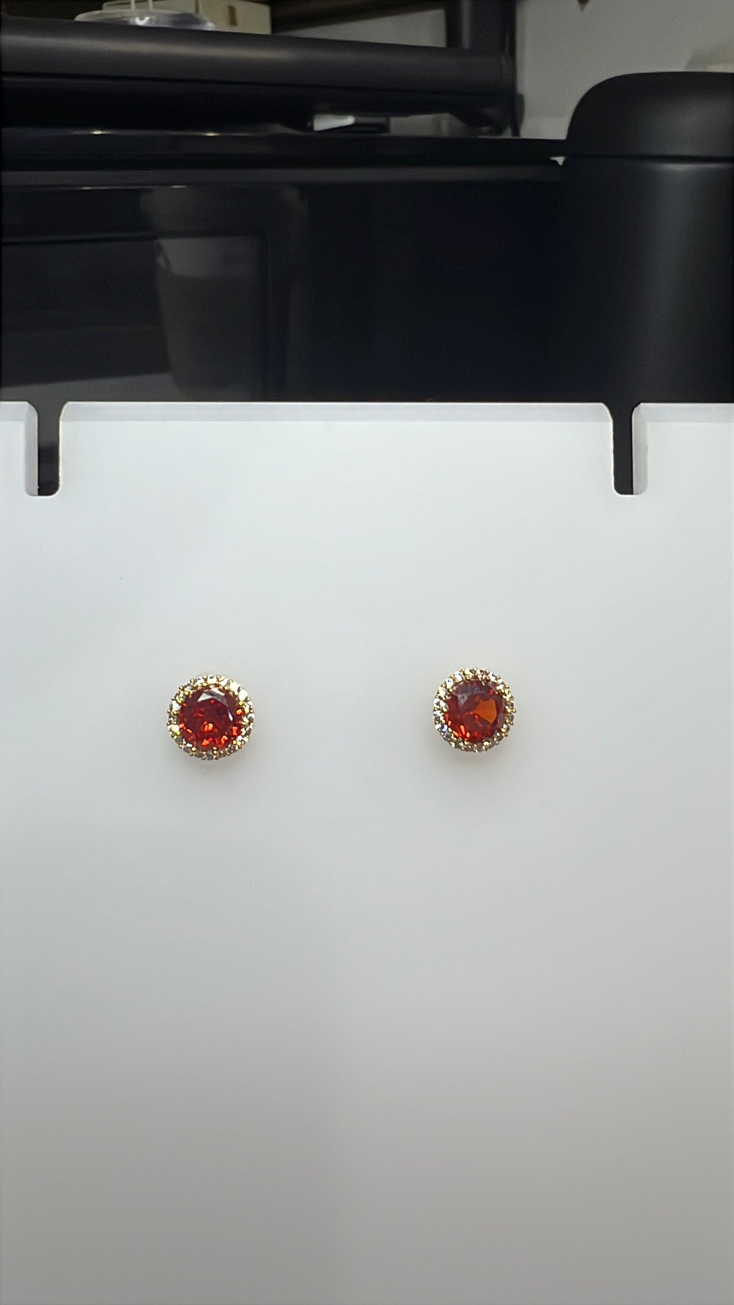 Garnet Red Halo Cubic Earrings