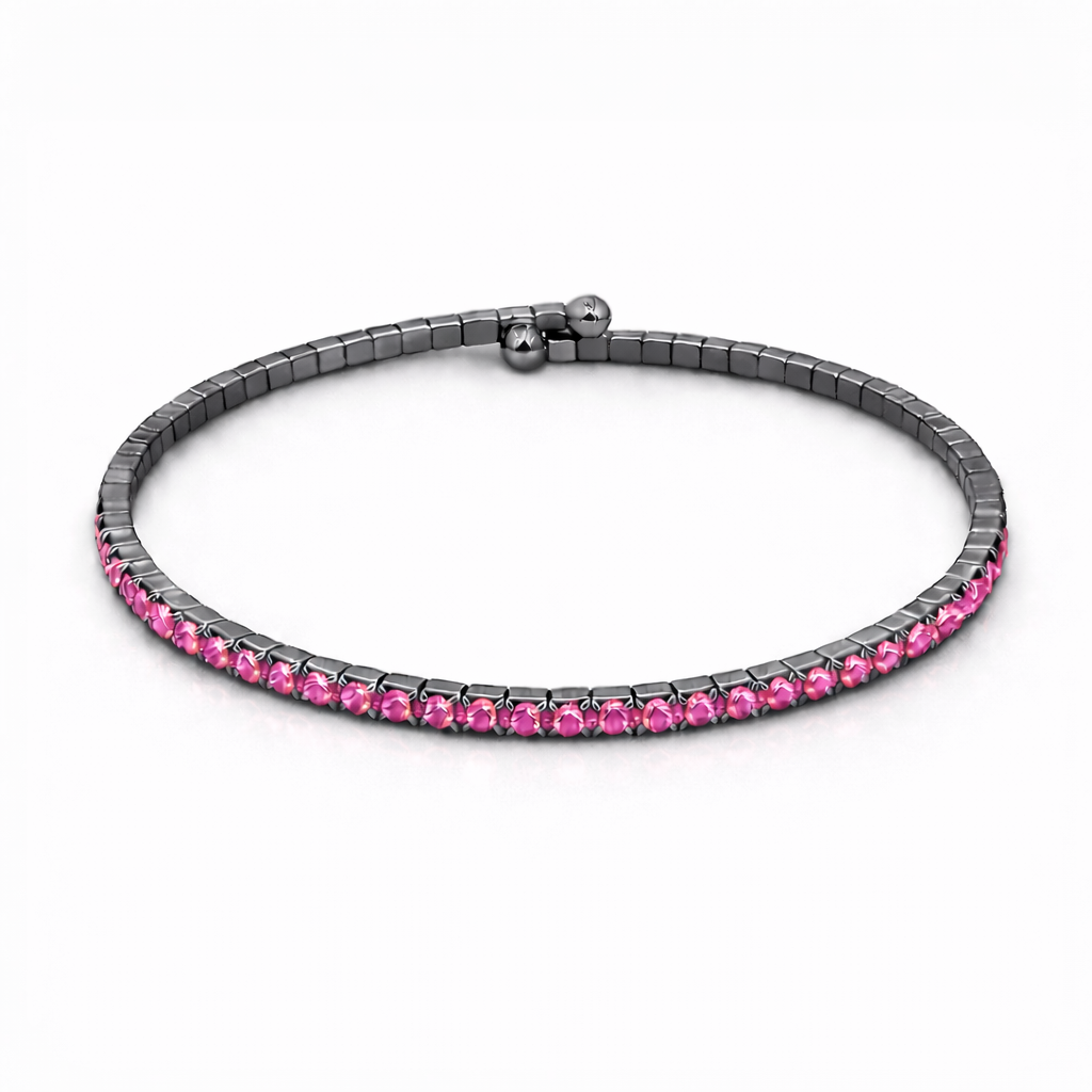 Pink Crystals Hematite Plated Slim Cuff