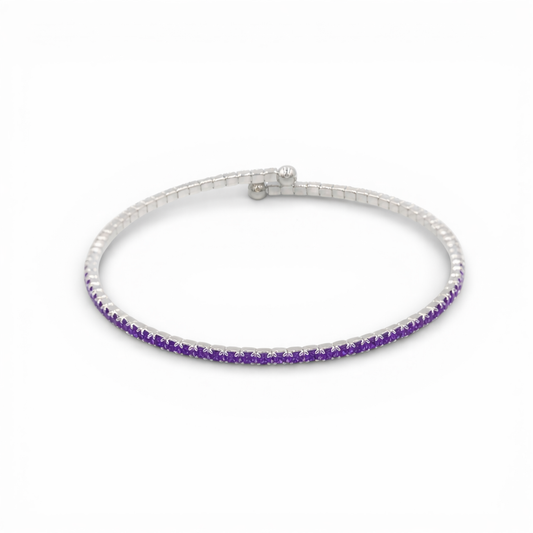 Purple Faceted Glass Crystals Rhodium Plated Slim Cuff