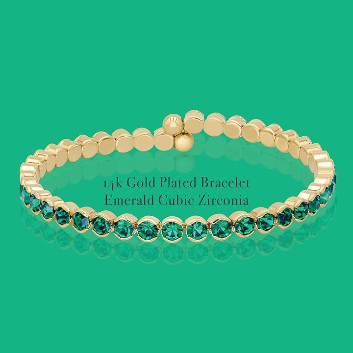 Bright Emerald Green Crystals Yellow Gold Cuff