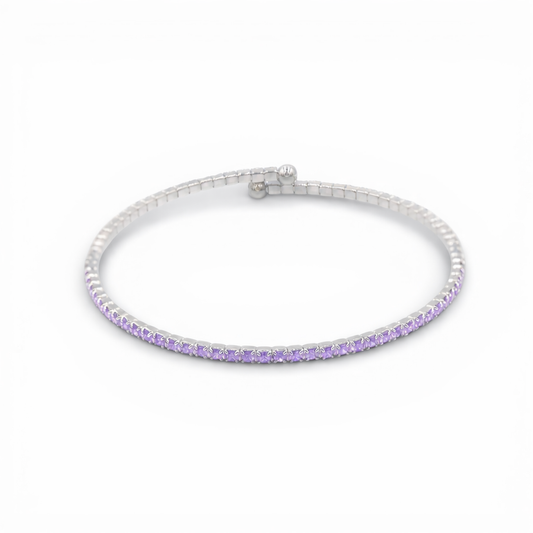 Lavender Faceted Glass Crystals Rhodium Plated Slim Cuff