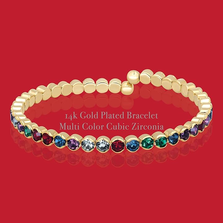 Multicolor Crystals Yellow Gold Cuff