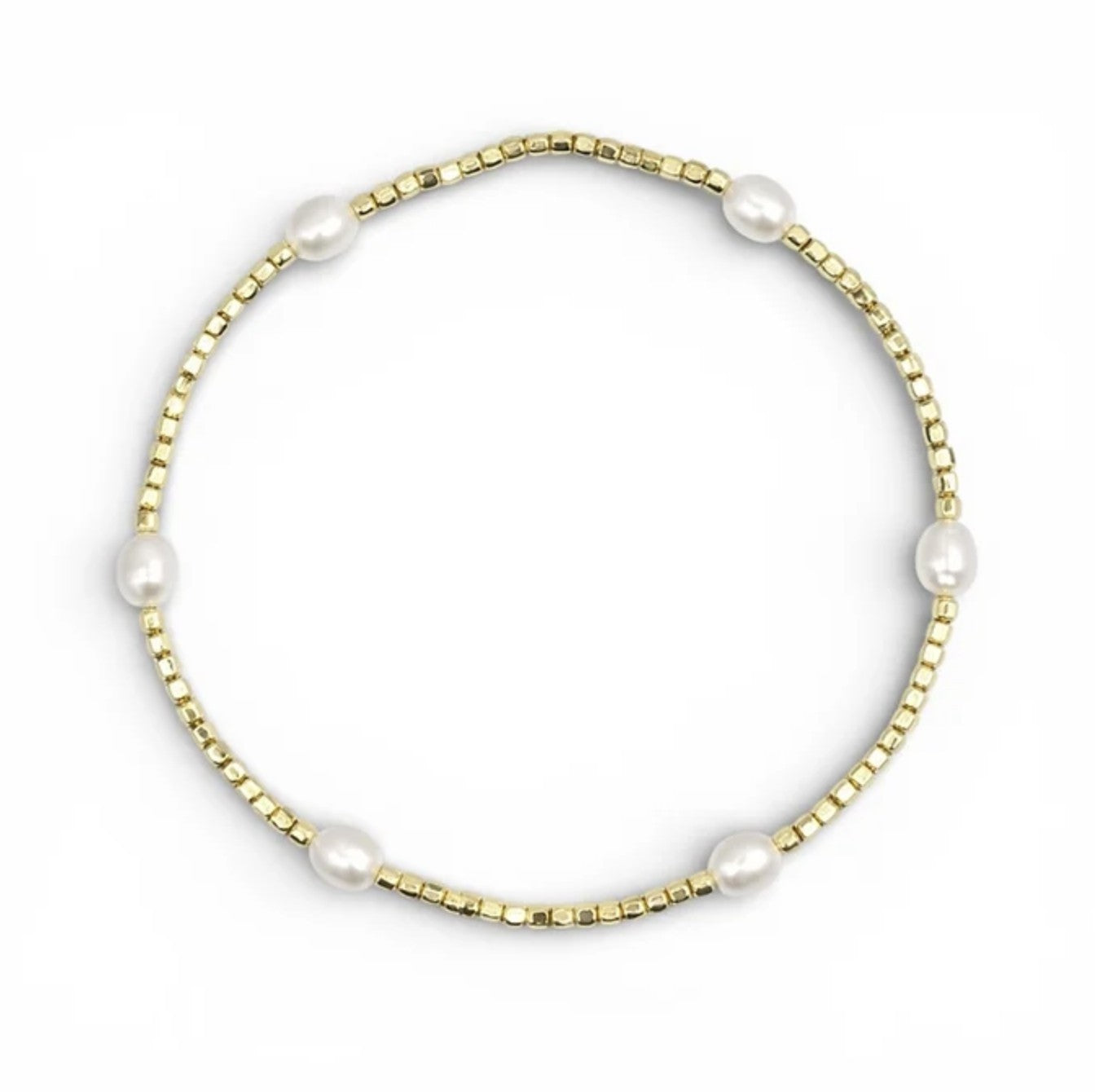 Natural Freshwater Pearl & Gold Cube Bead Bracelet