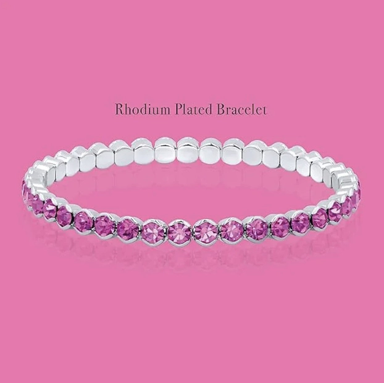 Hot Pink Rhodium-Plated Tennis Bracelet