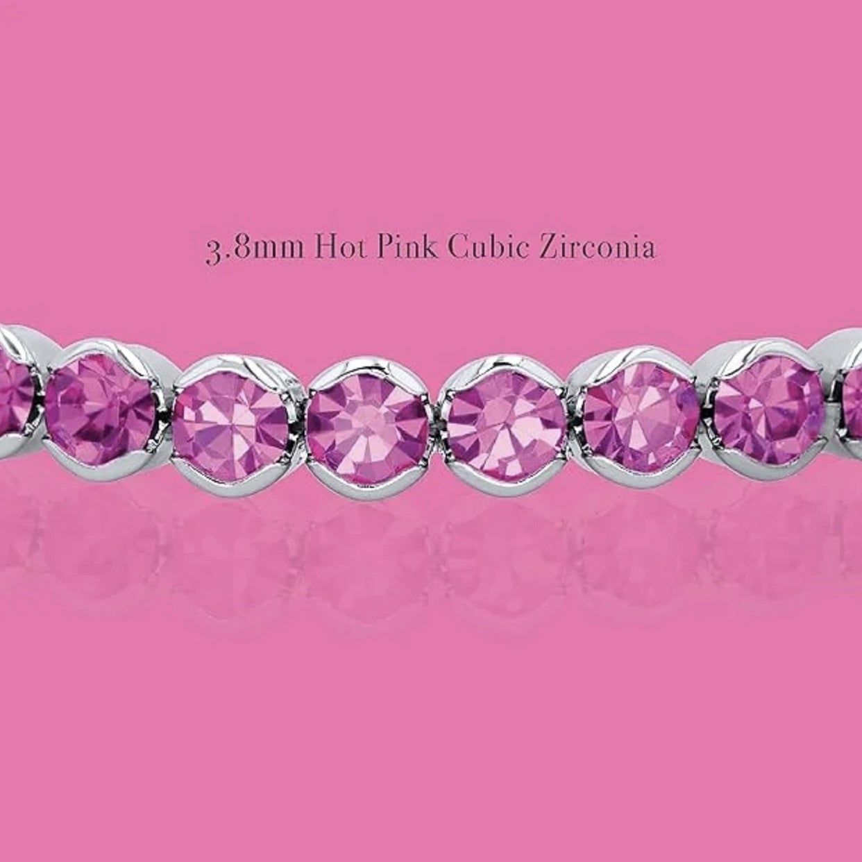 Hot Pink Rhodium-Plated Tennis Bracelet