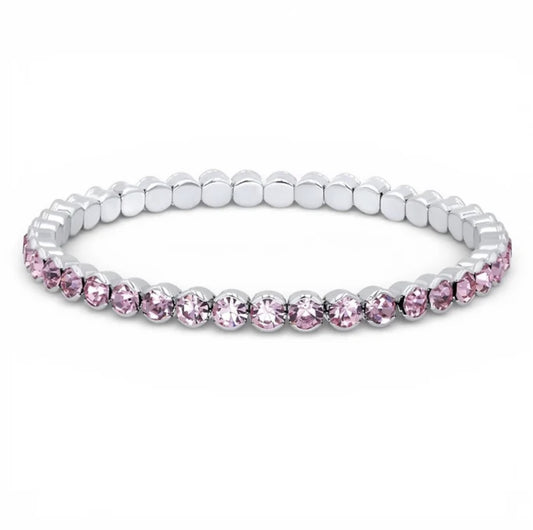 Pink Rhodium-Plated Tennis Bracelet