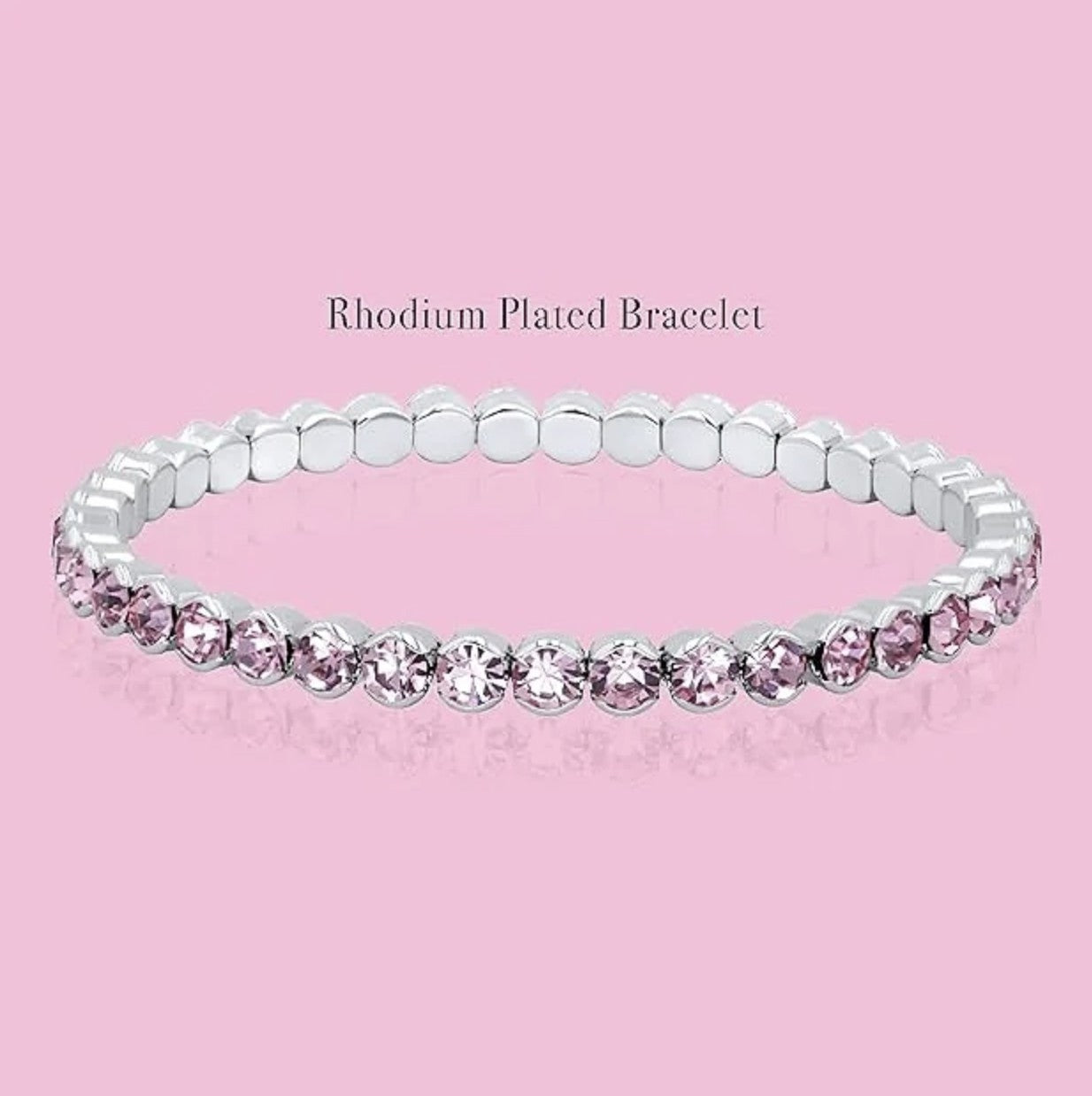 Pink Rhodium-Plated Tennis Bracelet