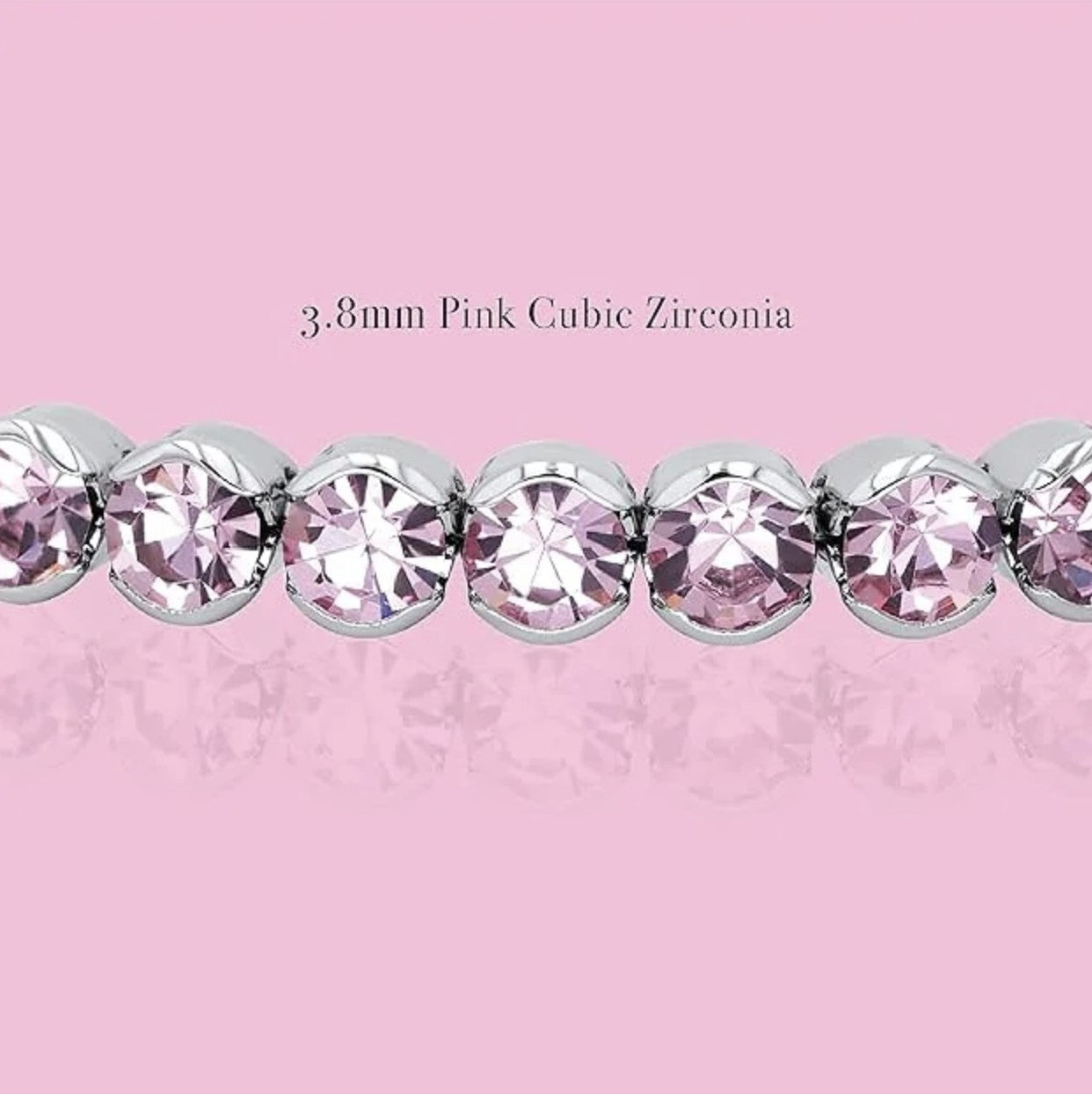 Pink Rhodium-Plated Tennis Bracelet