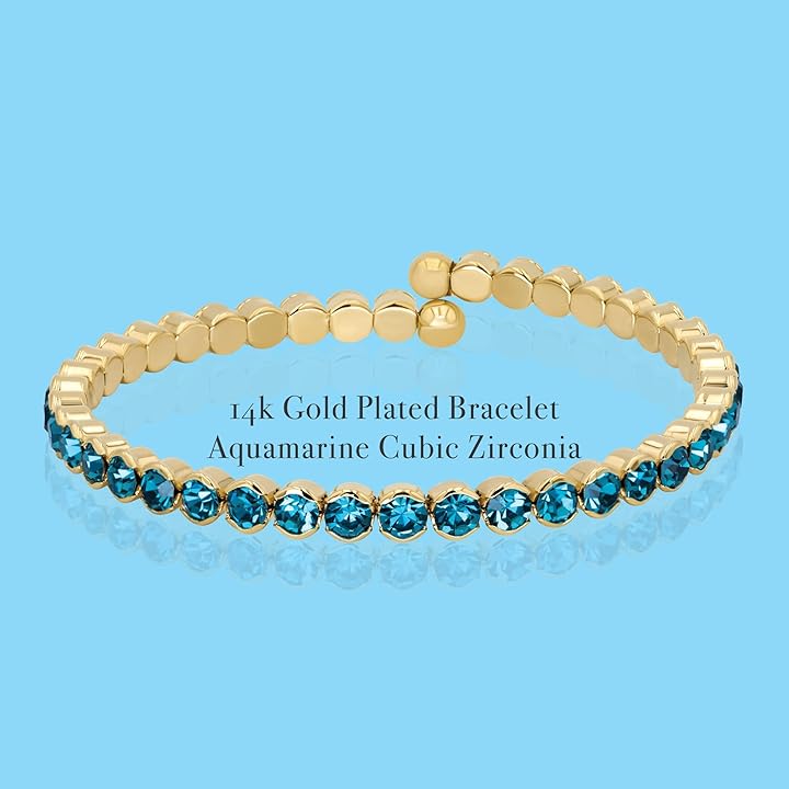 Ocean Blue Crystals Yellow Gold Cuff