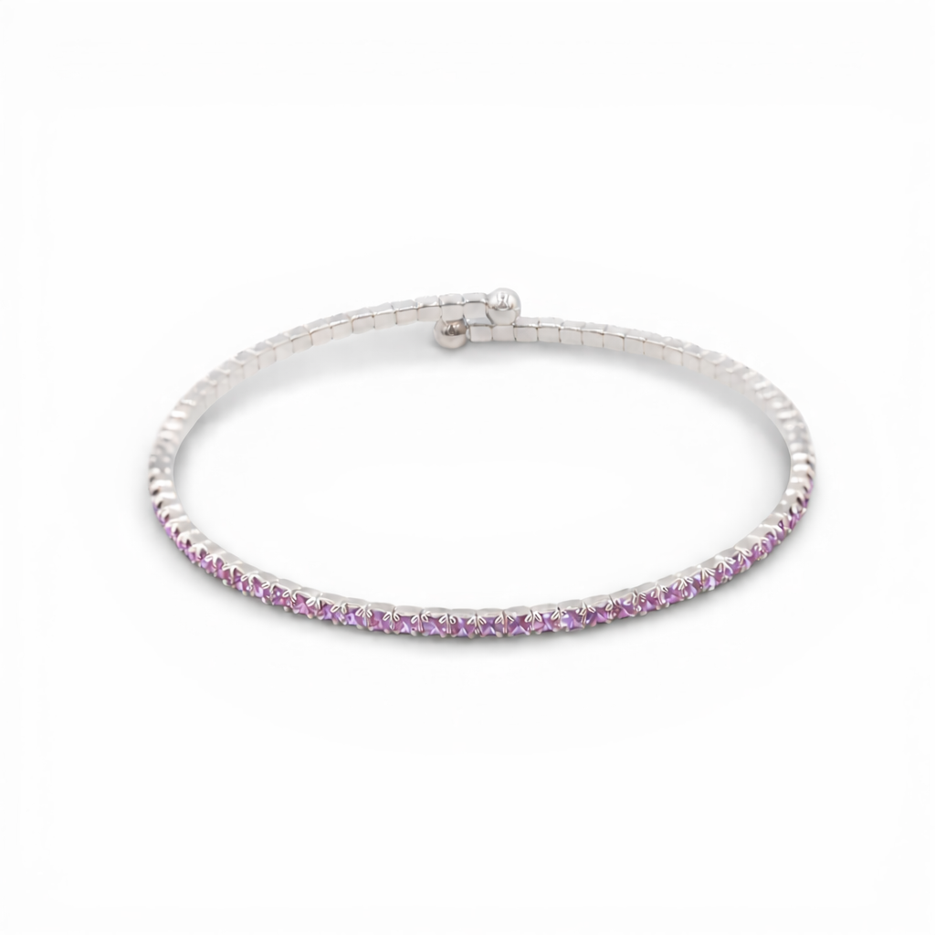 Mauve Faceted Glass Crystals Rhodium Plated Slim Cuff
