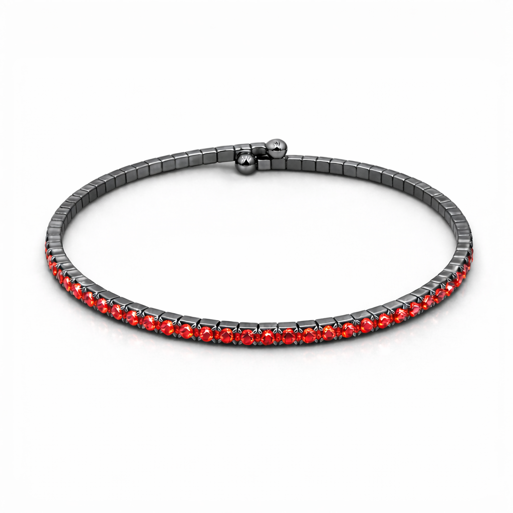 Amber Orange Crystals Hematite Plated Slim Cuff