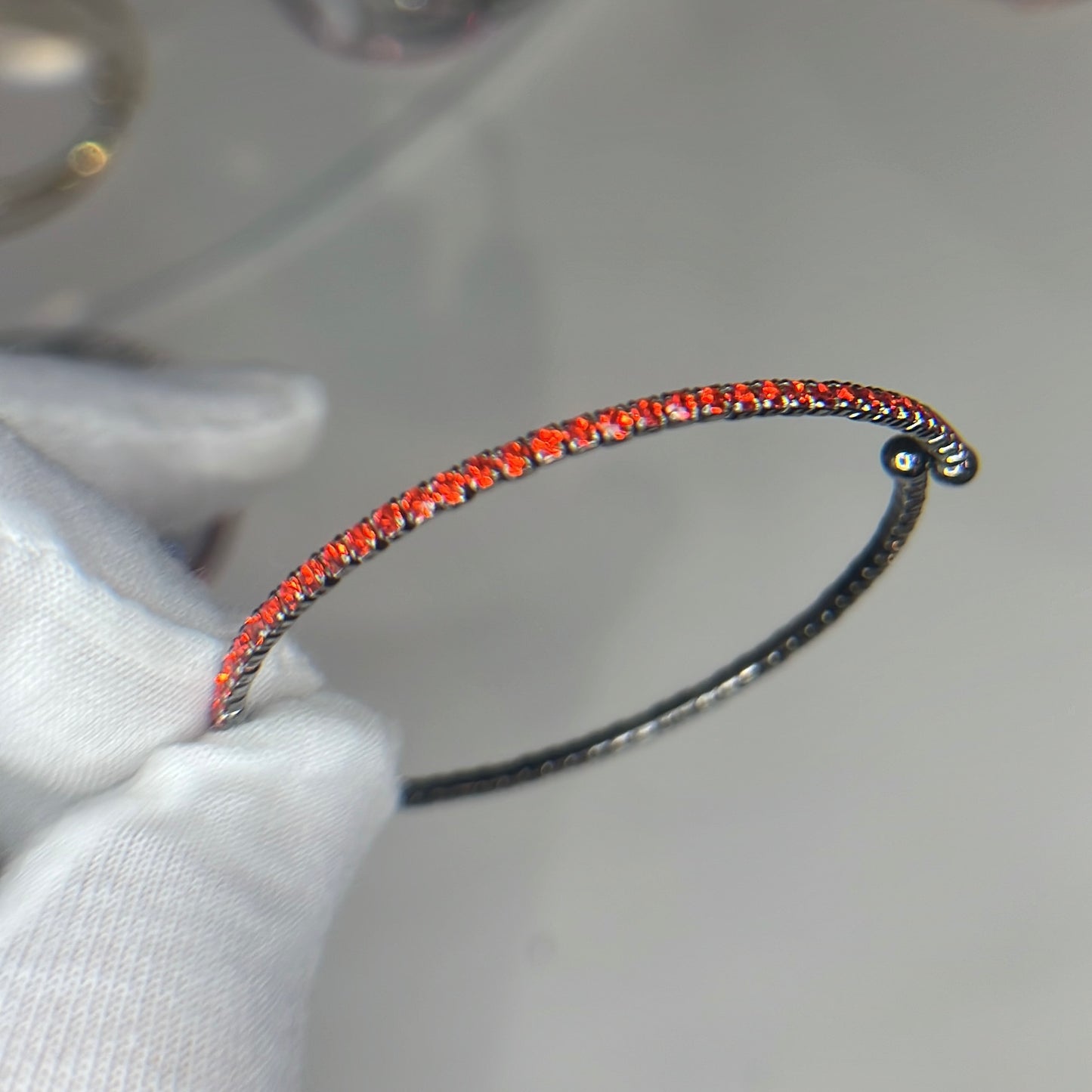 Amber Orange Crystals Hematite Plated Slim Cuff