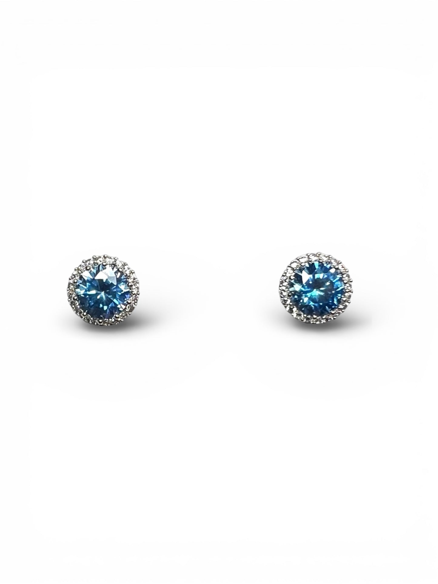 Aquamarine Blue Halo Cubic Earrings