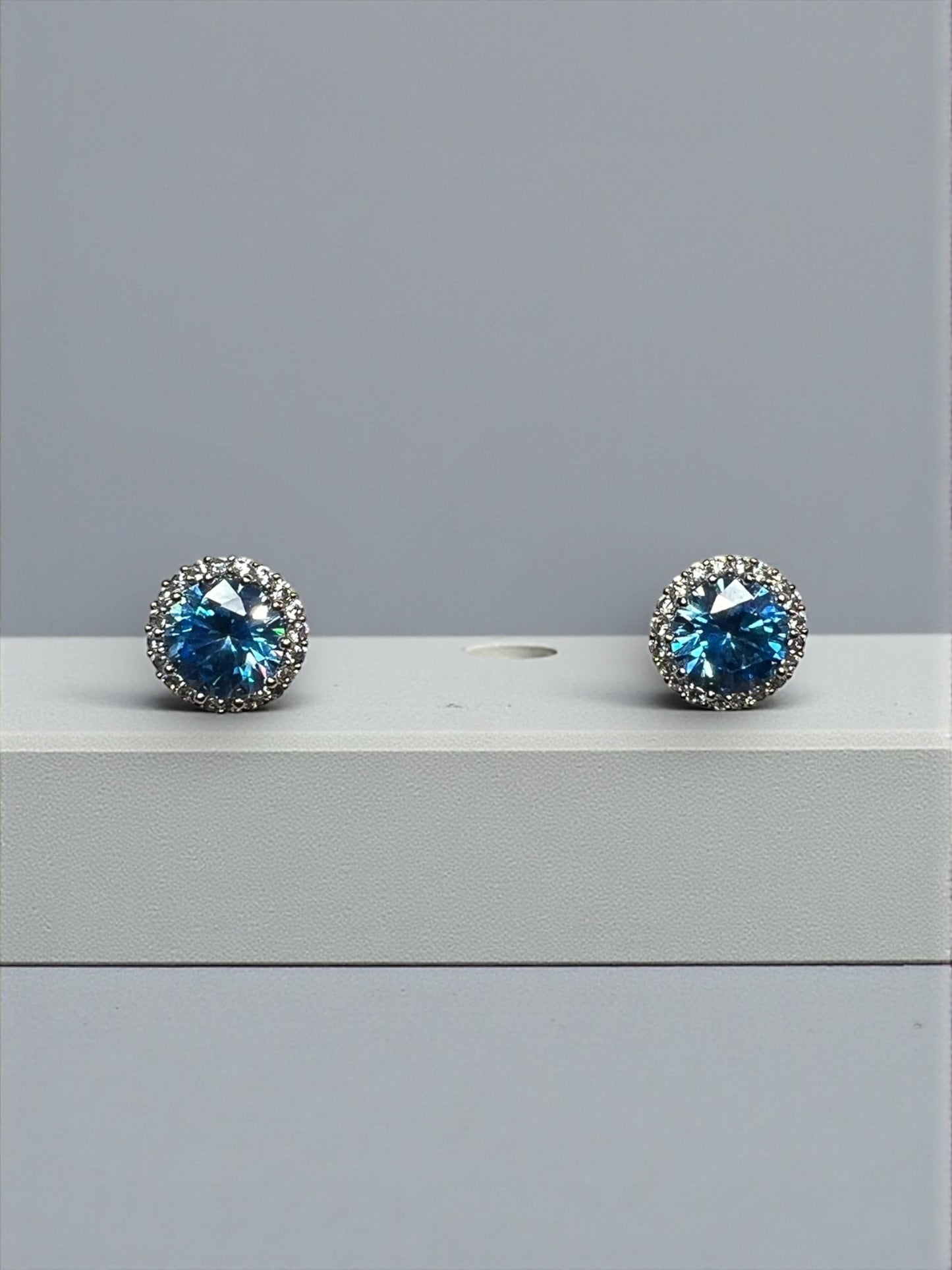 Aquamarine Blue Halo Cubic Earrings