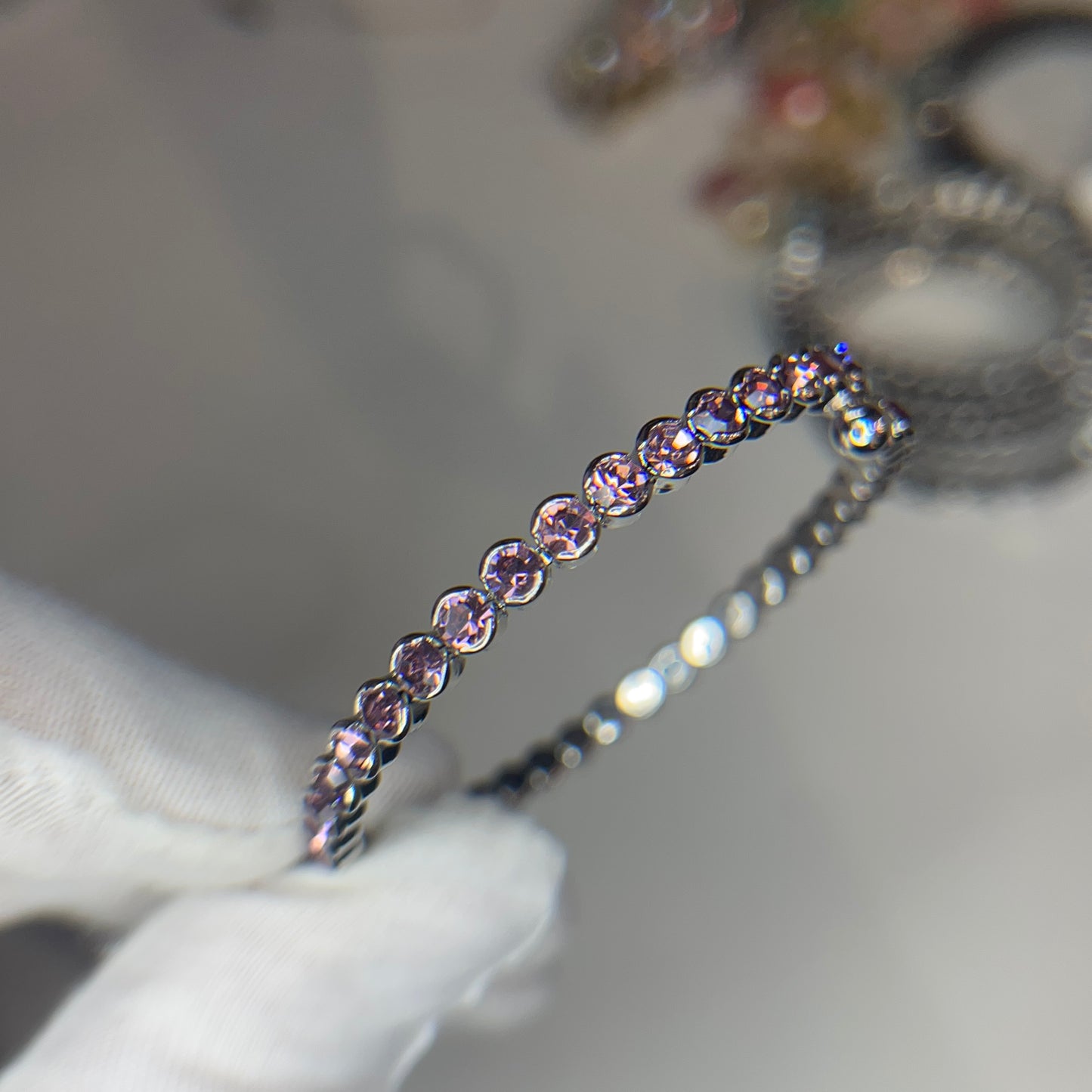 Blush Pink Crystals Rhodium Plated Cuff