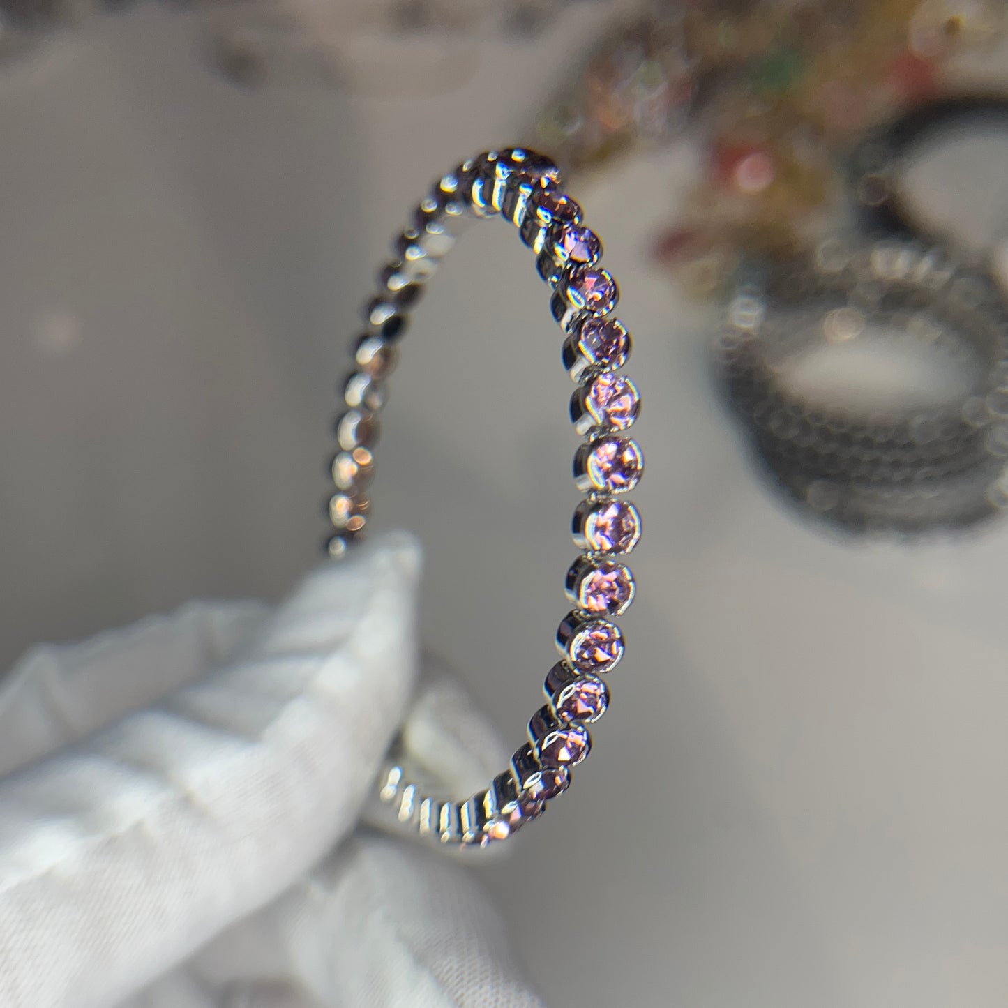 Blush Pink Crystals Rhodium Plated Cuff