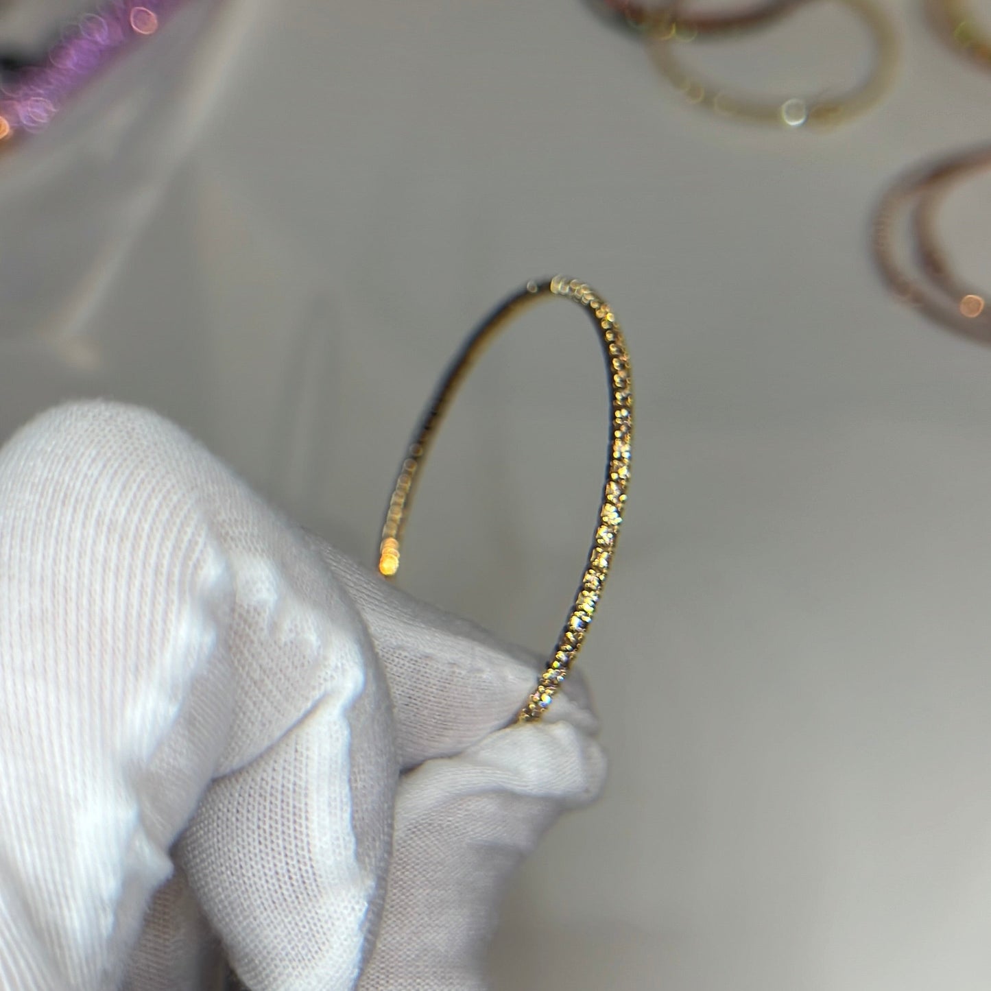 Champagne Brown Crystals Yellow Gold Slim Cuff