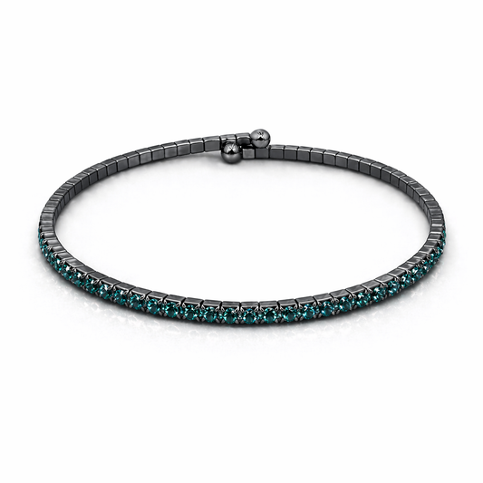 Icy Blue Crystal Hematite Plated Slim Cuff