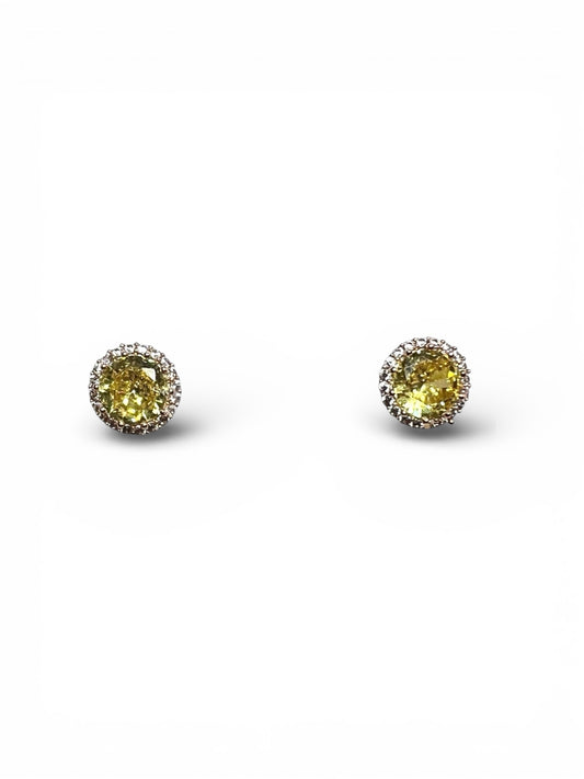 Citrine Yellow Halo Cubic Earrings