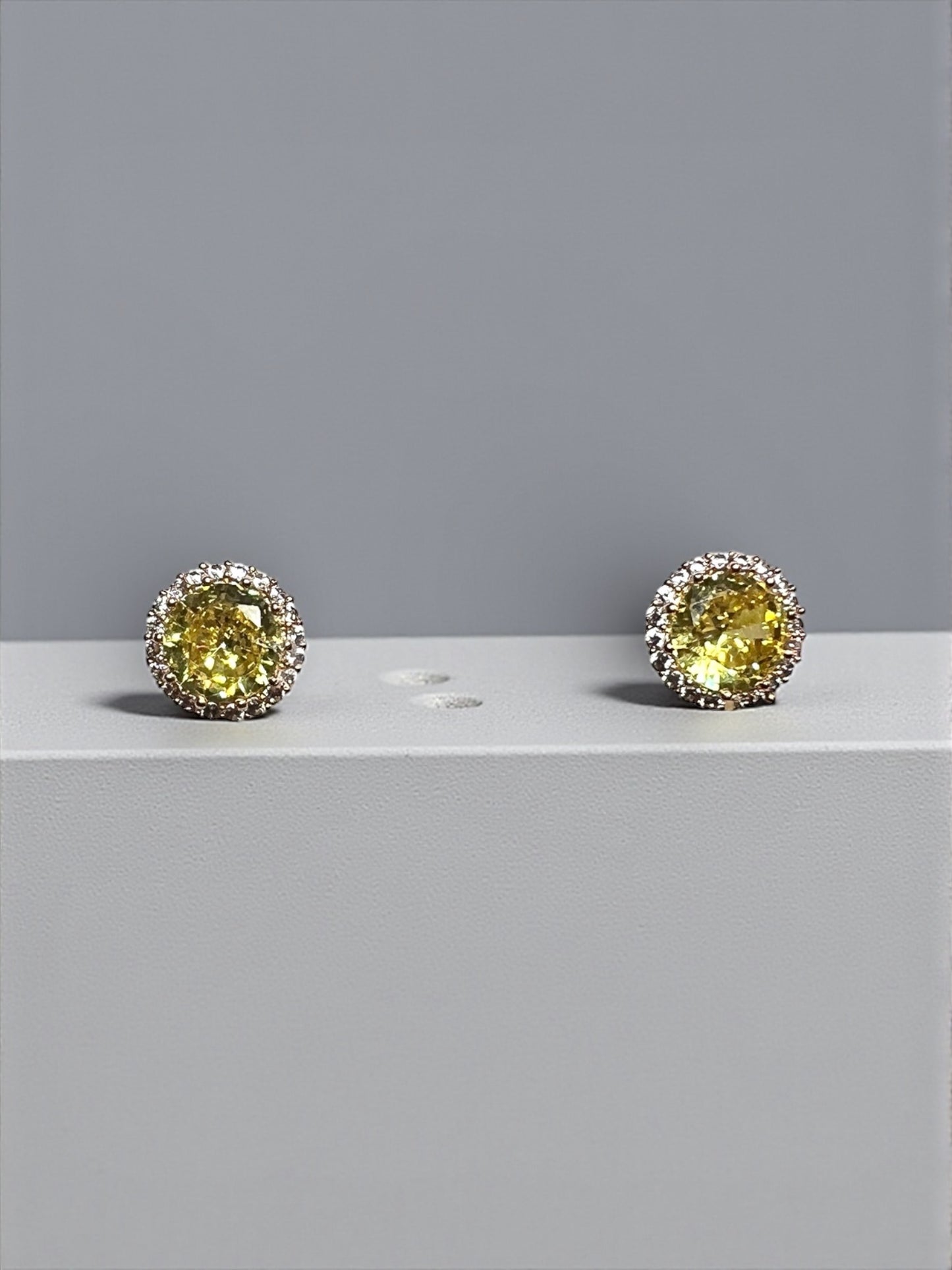 Citrine Yellow Halo Cubic Earrings