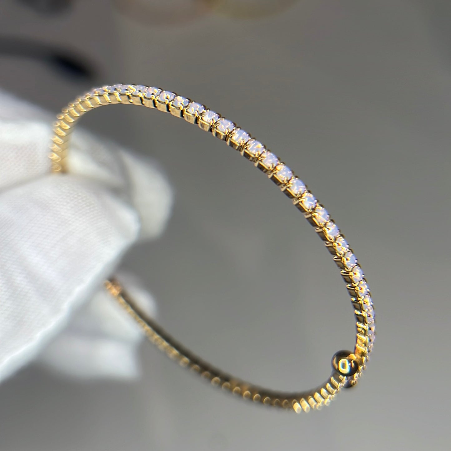 Coconut Opal Crystals Yellow Gold Slim Cuff