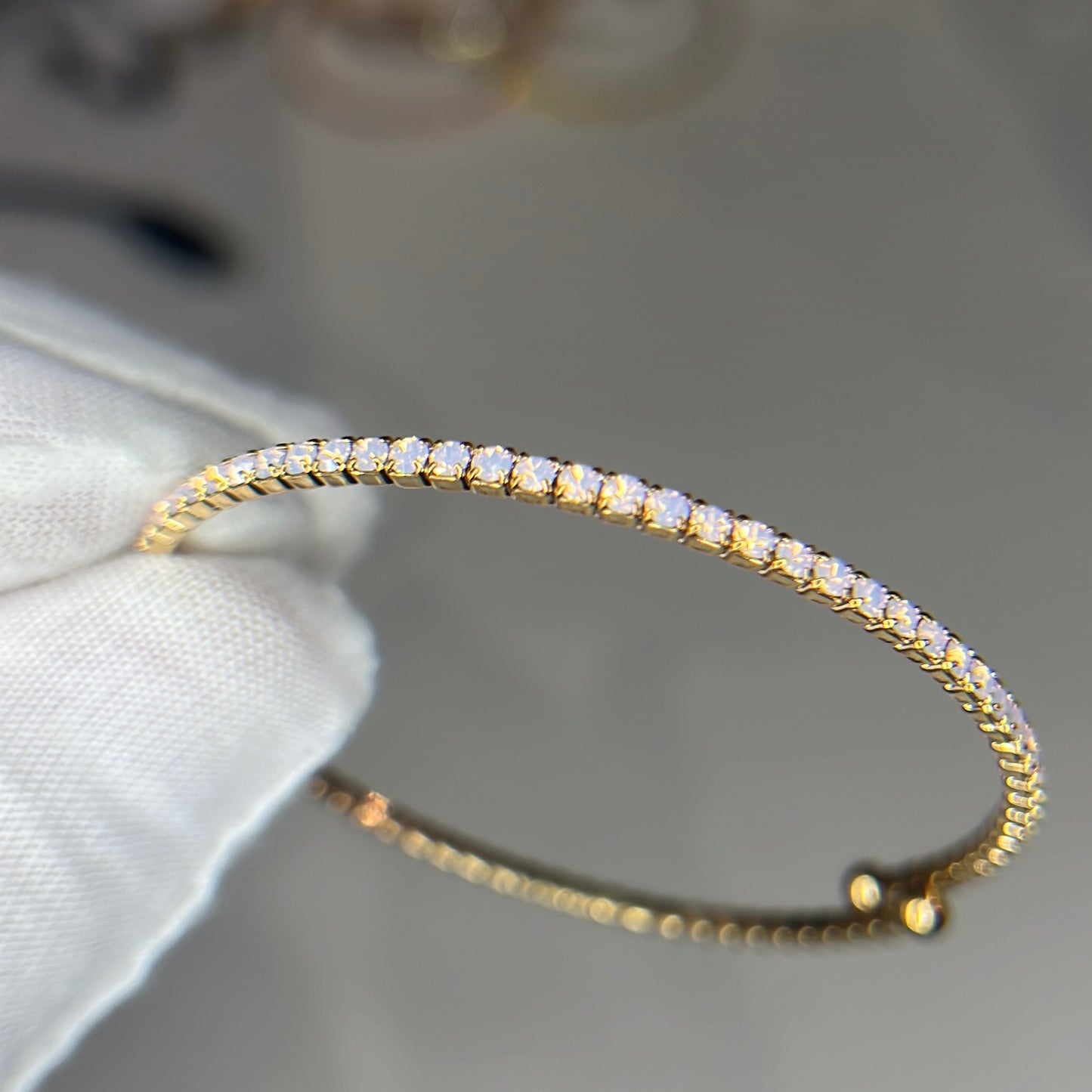 Coconut Opal Crystals Yellow Gold Slim Cuff