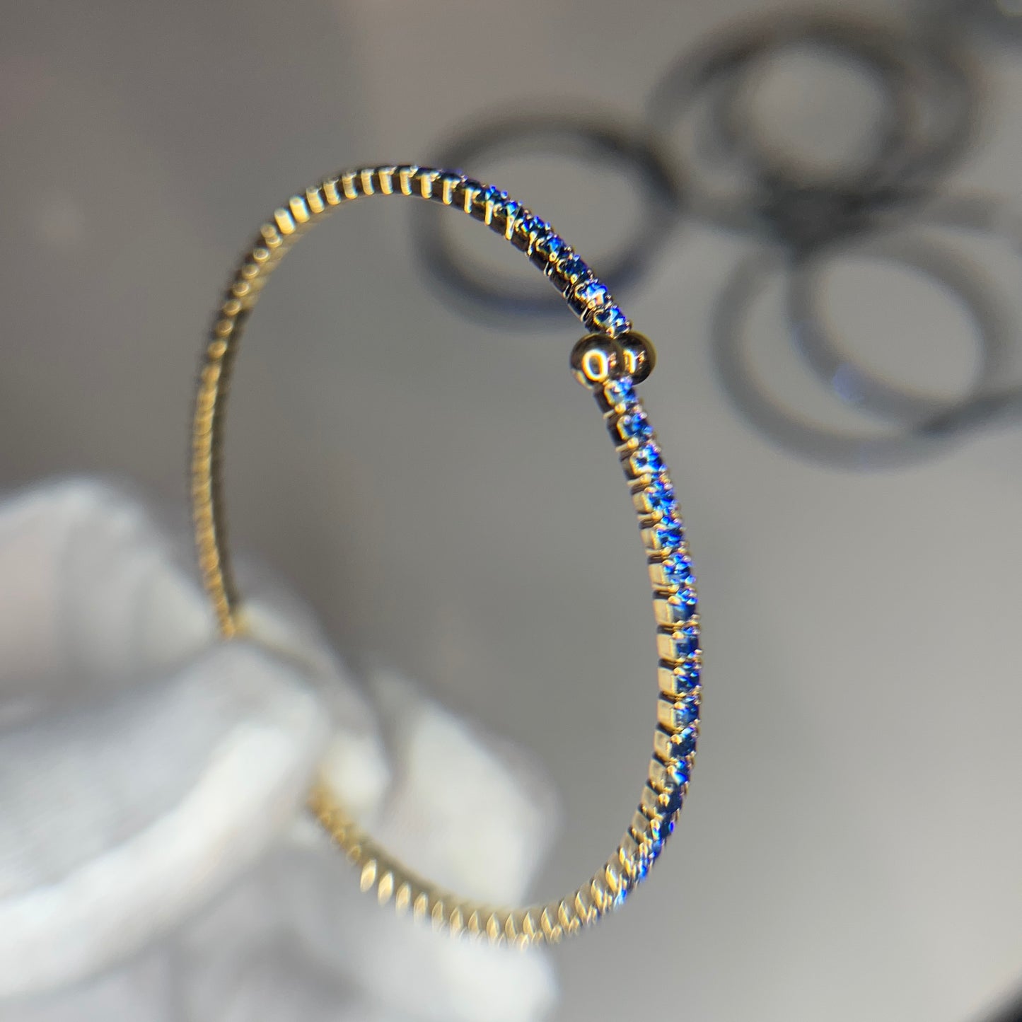 Denim Blue Crystal Yellow Gold Slim Cuff