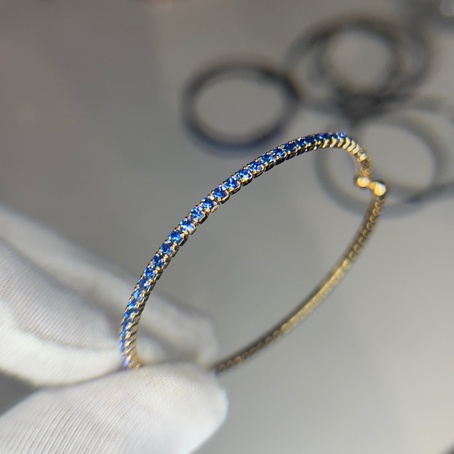 Denim Blue Crystal Yellow Gold Slim Cuff