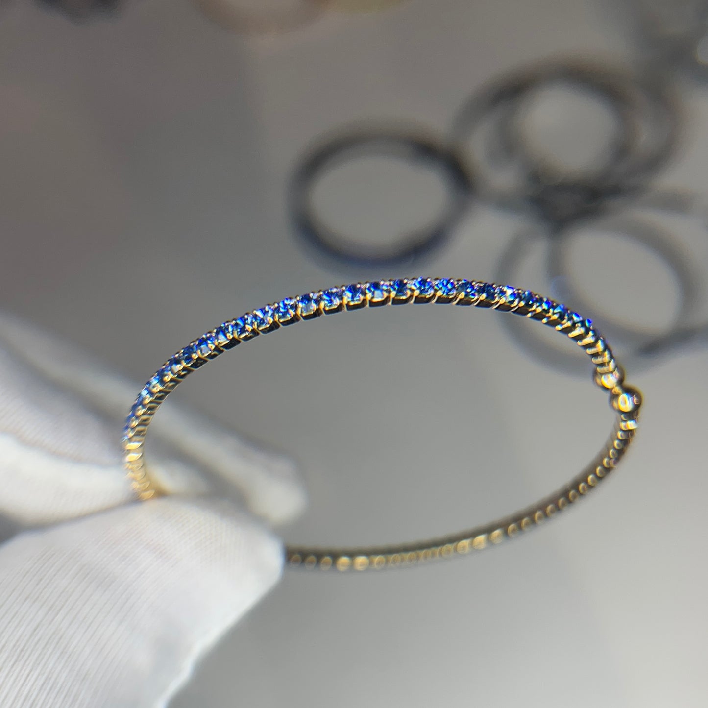 Denim Blue Crystal Yellow Gold Slim Cuff