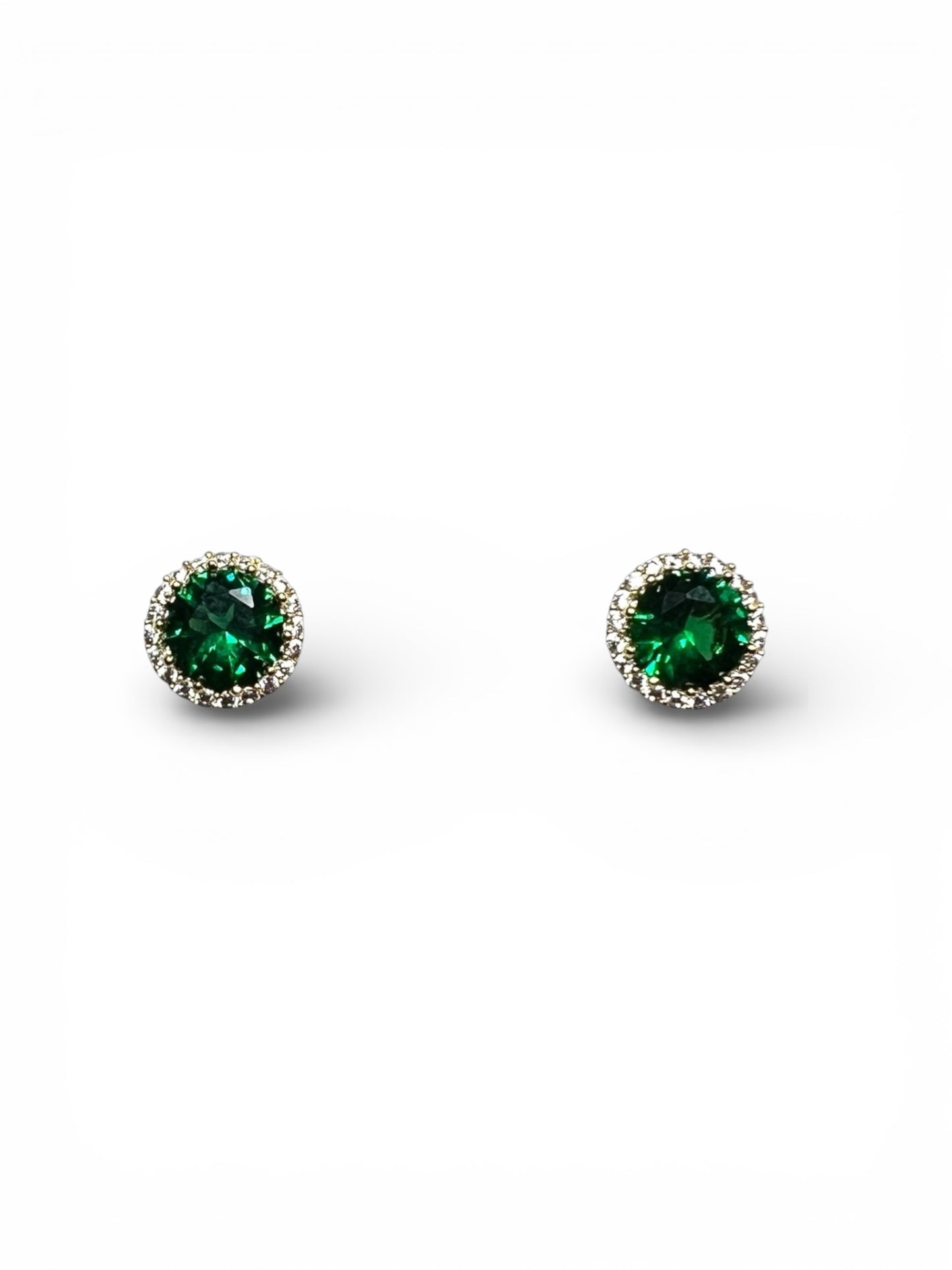 Emerald Green Halo Cubic Earrings