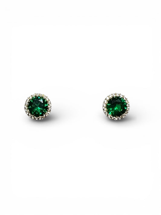 Emerald Green Halo Cubic Earrings