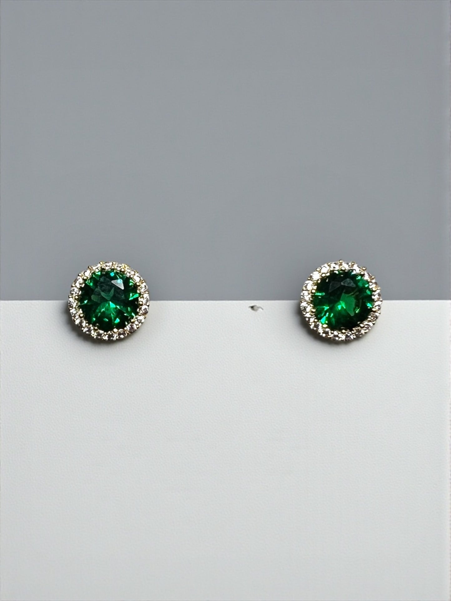 Emerald Green Halo Cubic Earrings