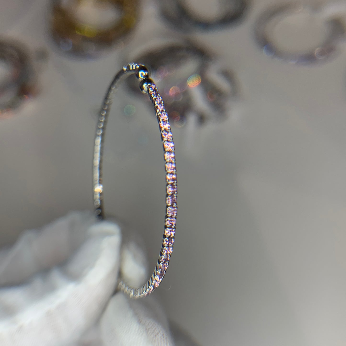 Lavender Faceted Glass Crystals Rhodium Plated Slim Cuff