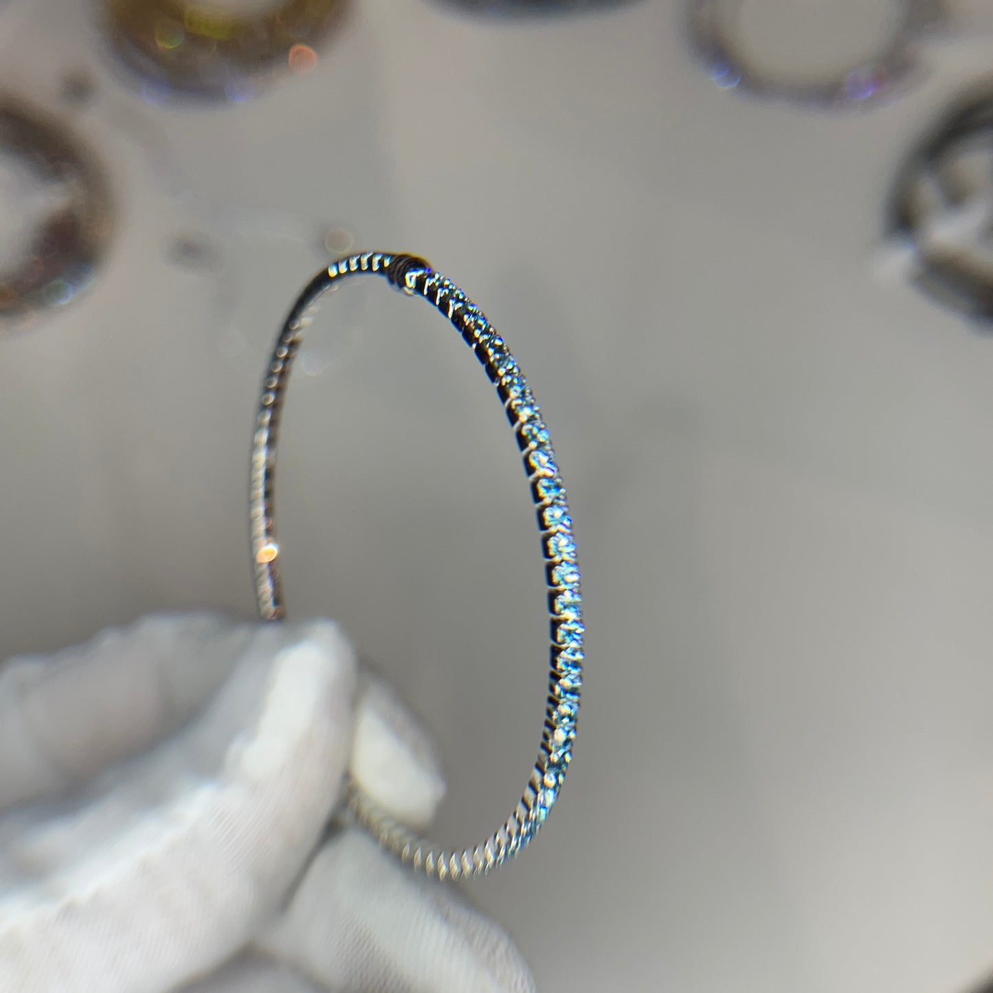 Light Blue Faceted Glass Crystals Rhodium Plated Slim Cuff