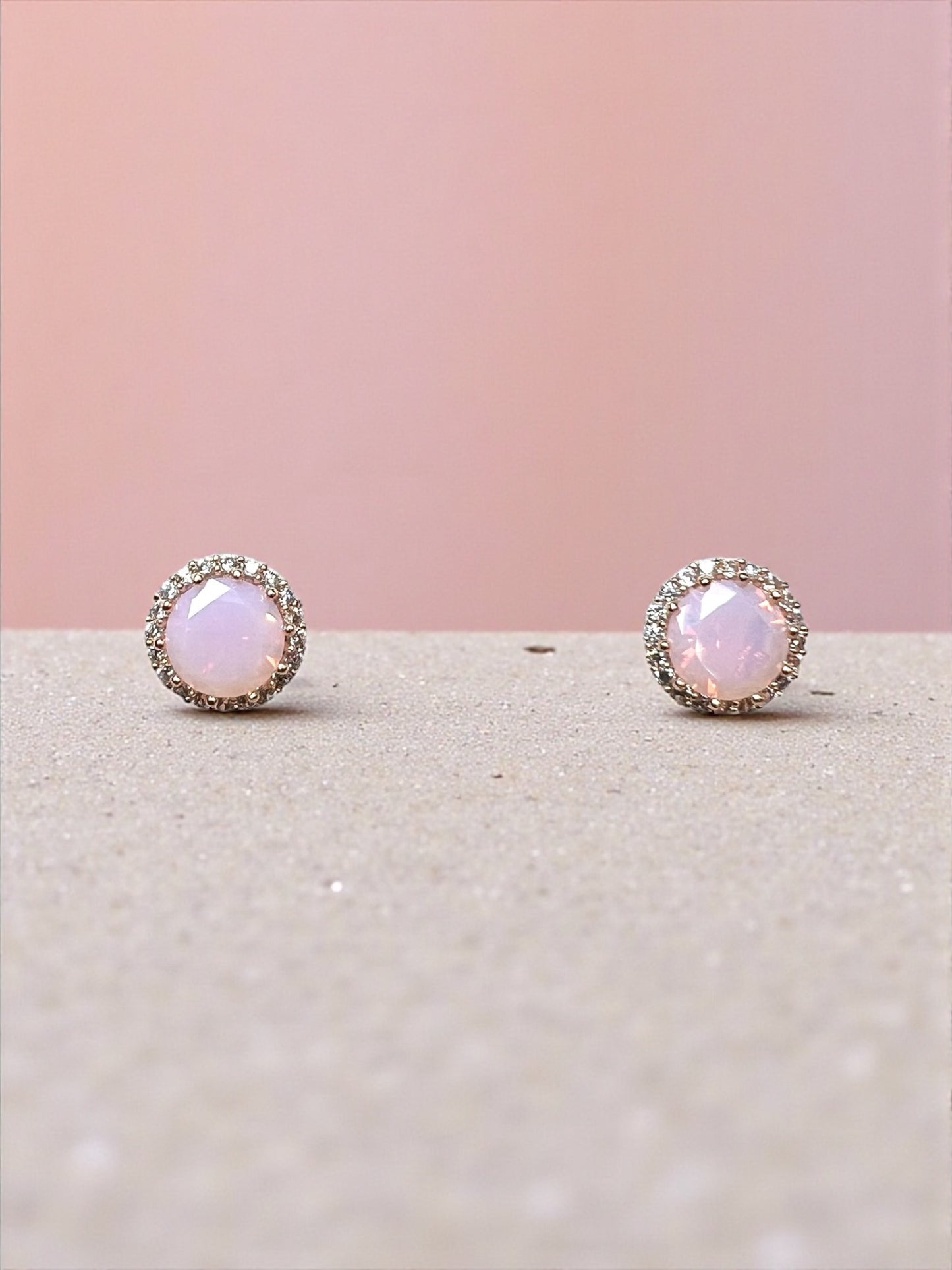 Opal-colored Halo Cubic Earrings