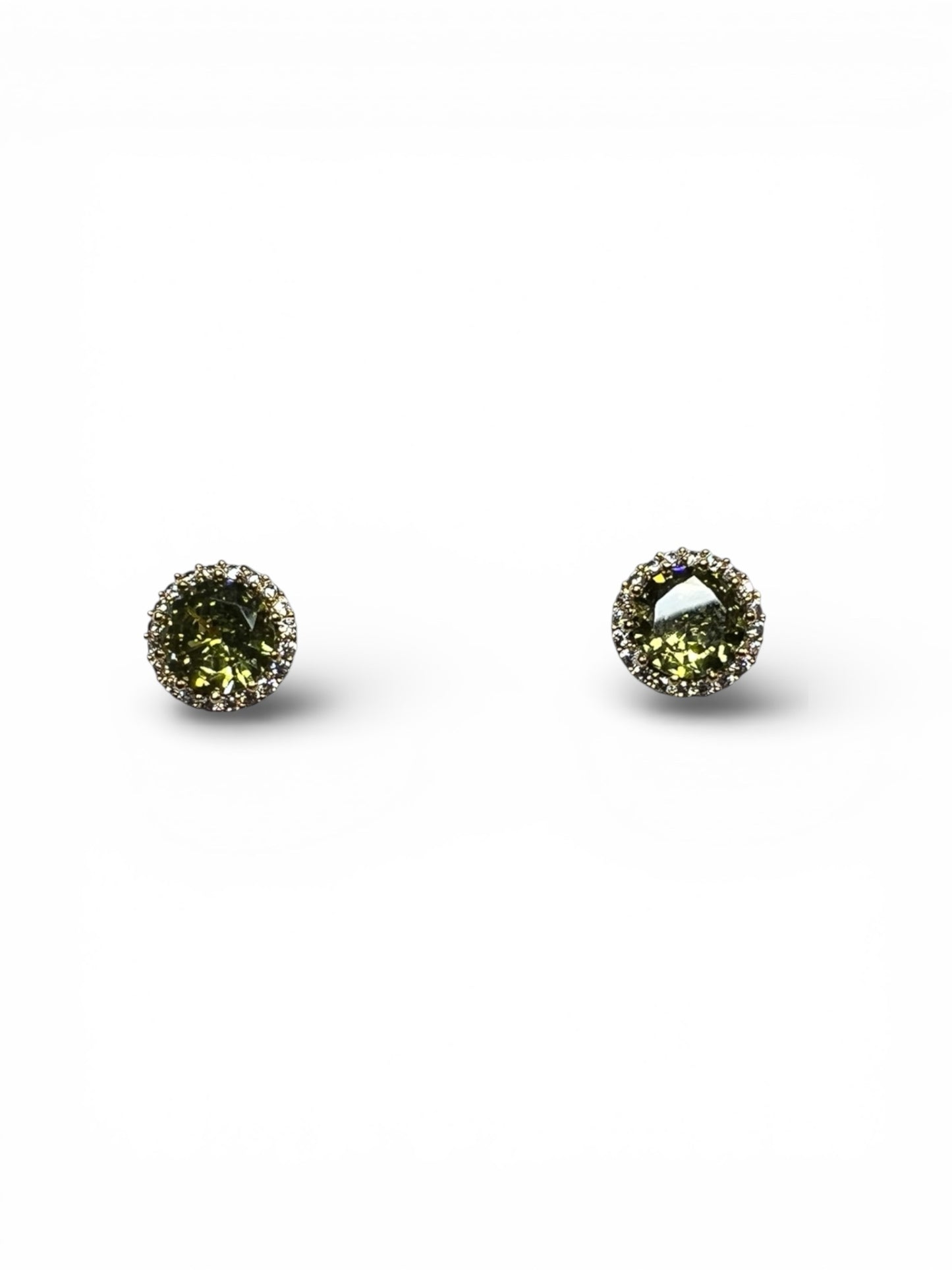 Peridot Green Halo Cubic Earrings
