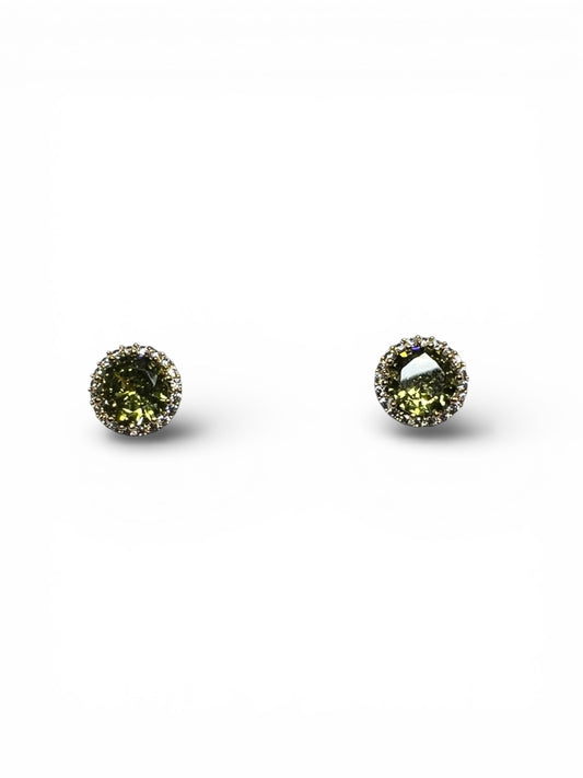 Peridot Green Halo Cubic Earrings