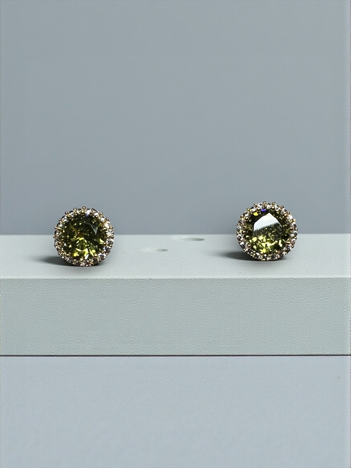 Peridot Green Halo Cubic Earrings