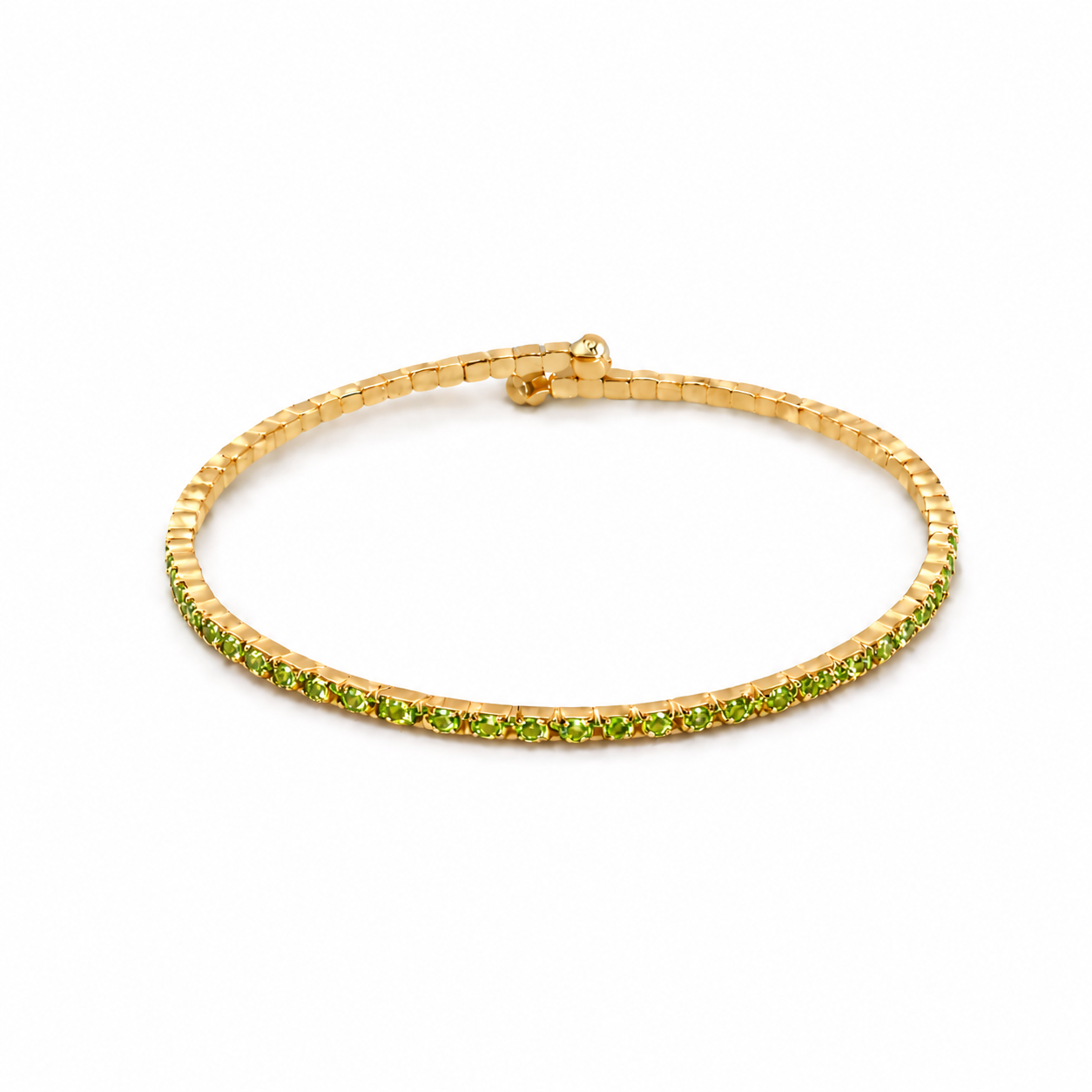 Peridot Green Crystal Yellow Gold Slim Cuff