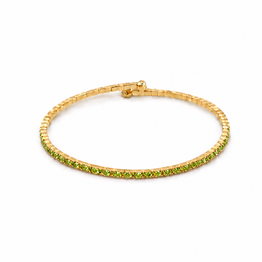 Peridot Green Crystal Yellow Gold Slim Cuff
