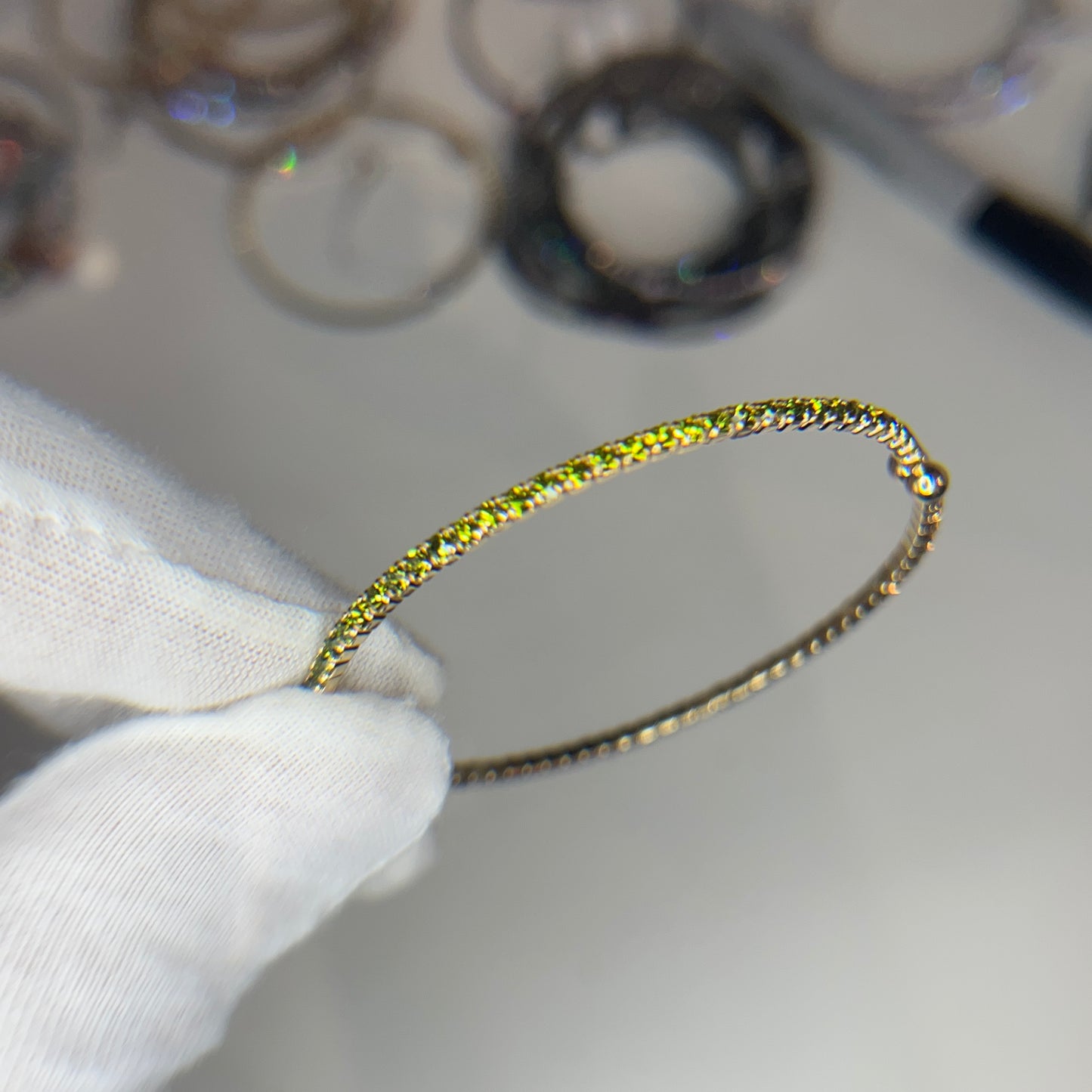 Peridot Green Crystal Yellow Gold Slim Cuff