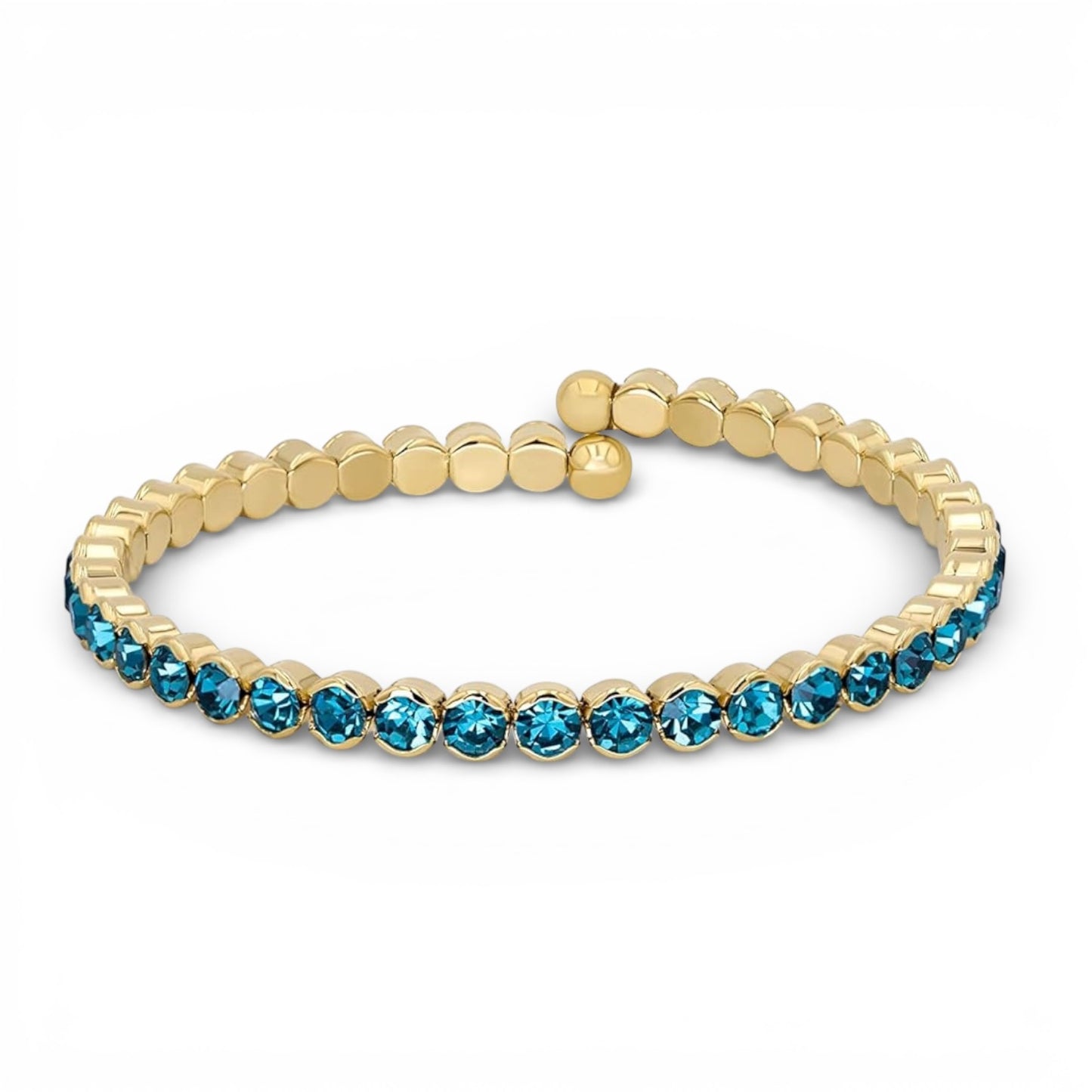 Ocean Blue Crystals Yellow Gold Cuff
