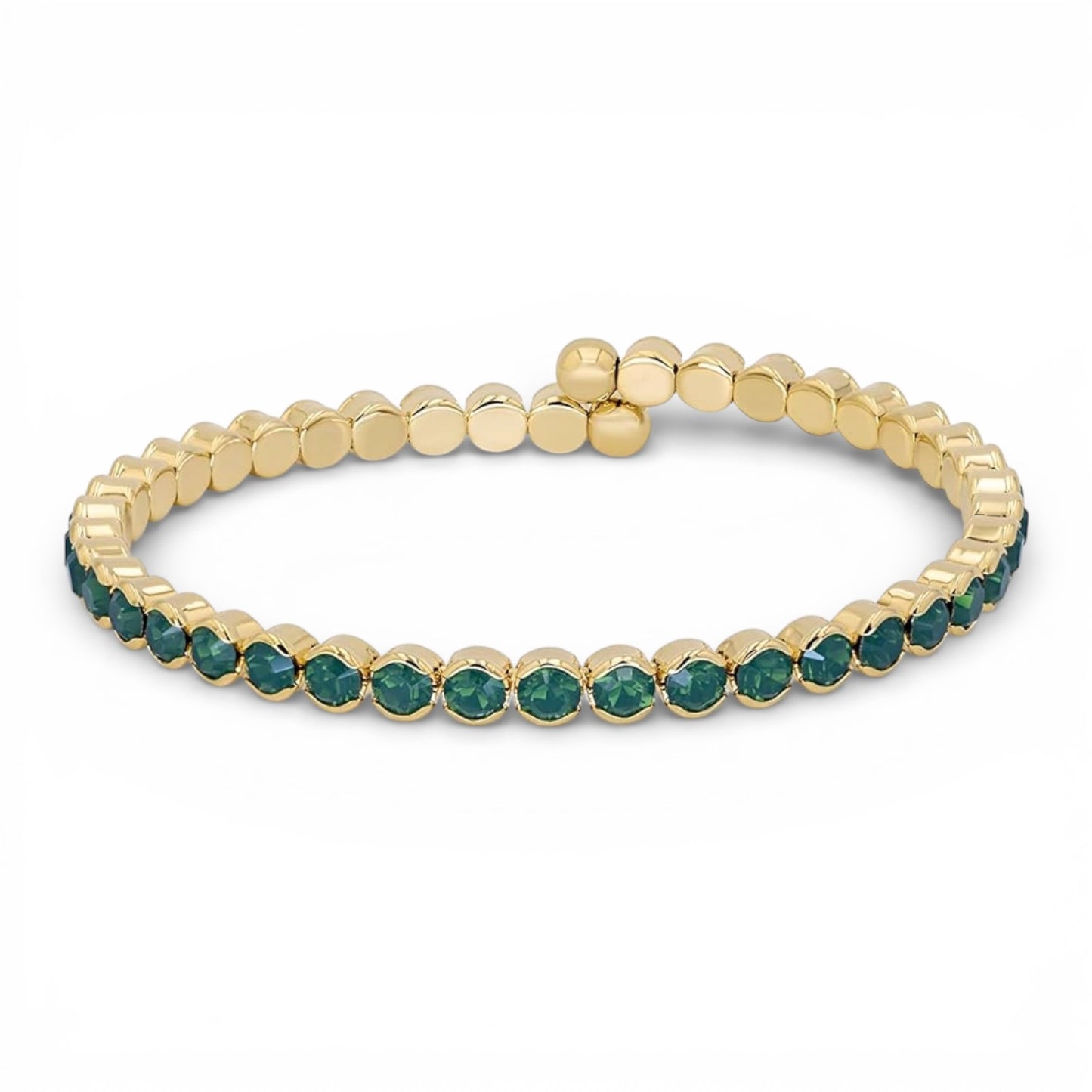 Emerald Green Crystals Yellow Gold Cuff