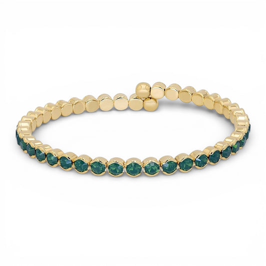 Emerald Green Crystals Yellow Gold Cuff
