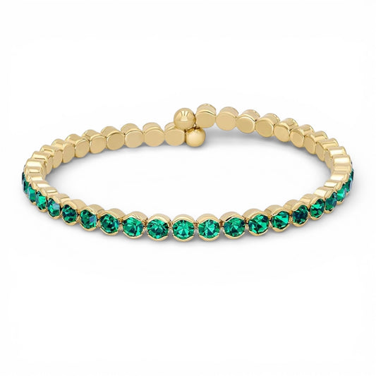 Bright Emerald Green Crystals Yellow Gold Cuff
