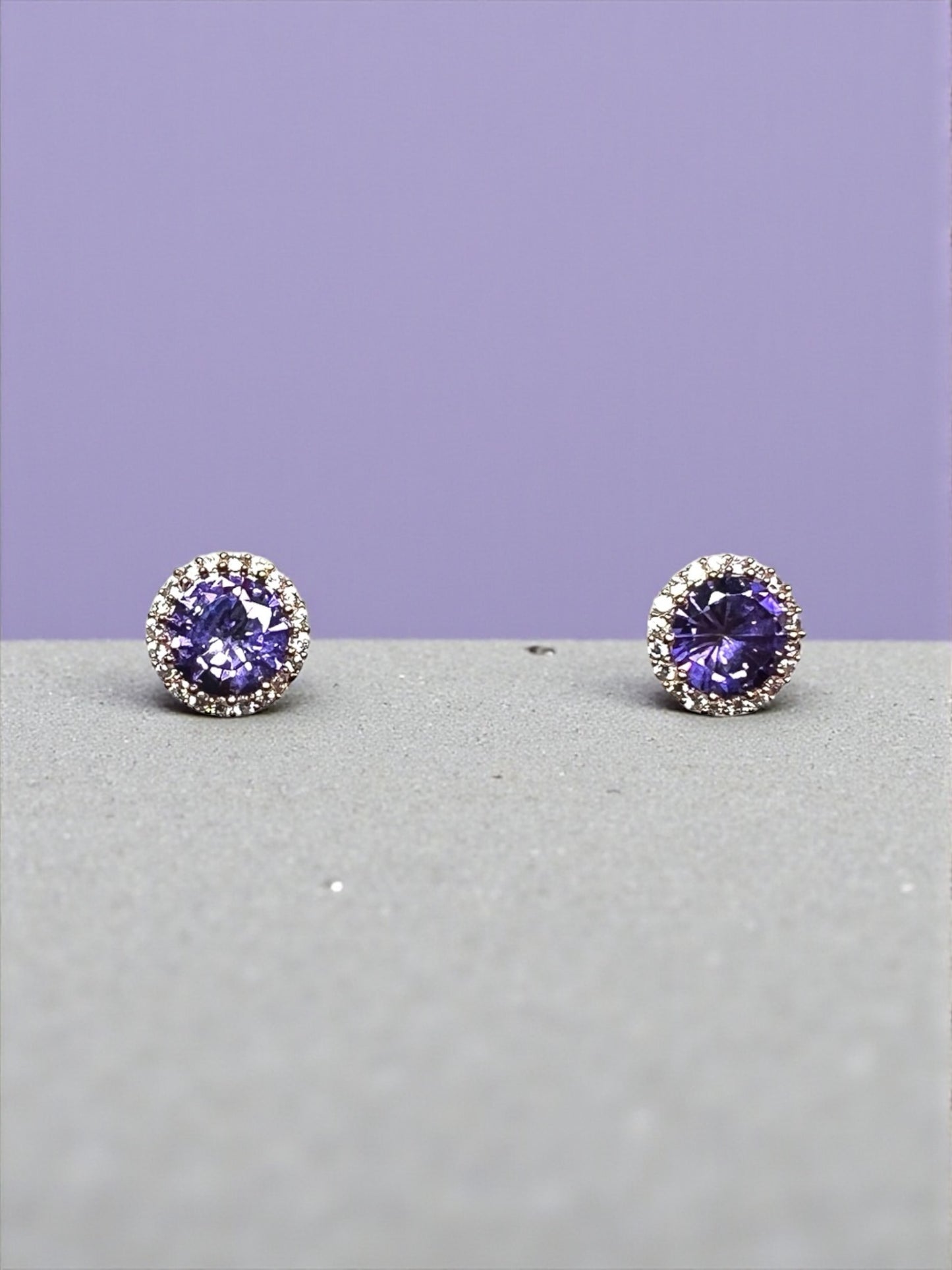 Amethyst Purple Halo Cubic Earrings