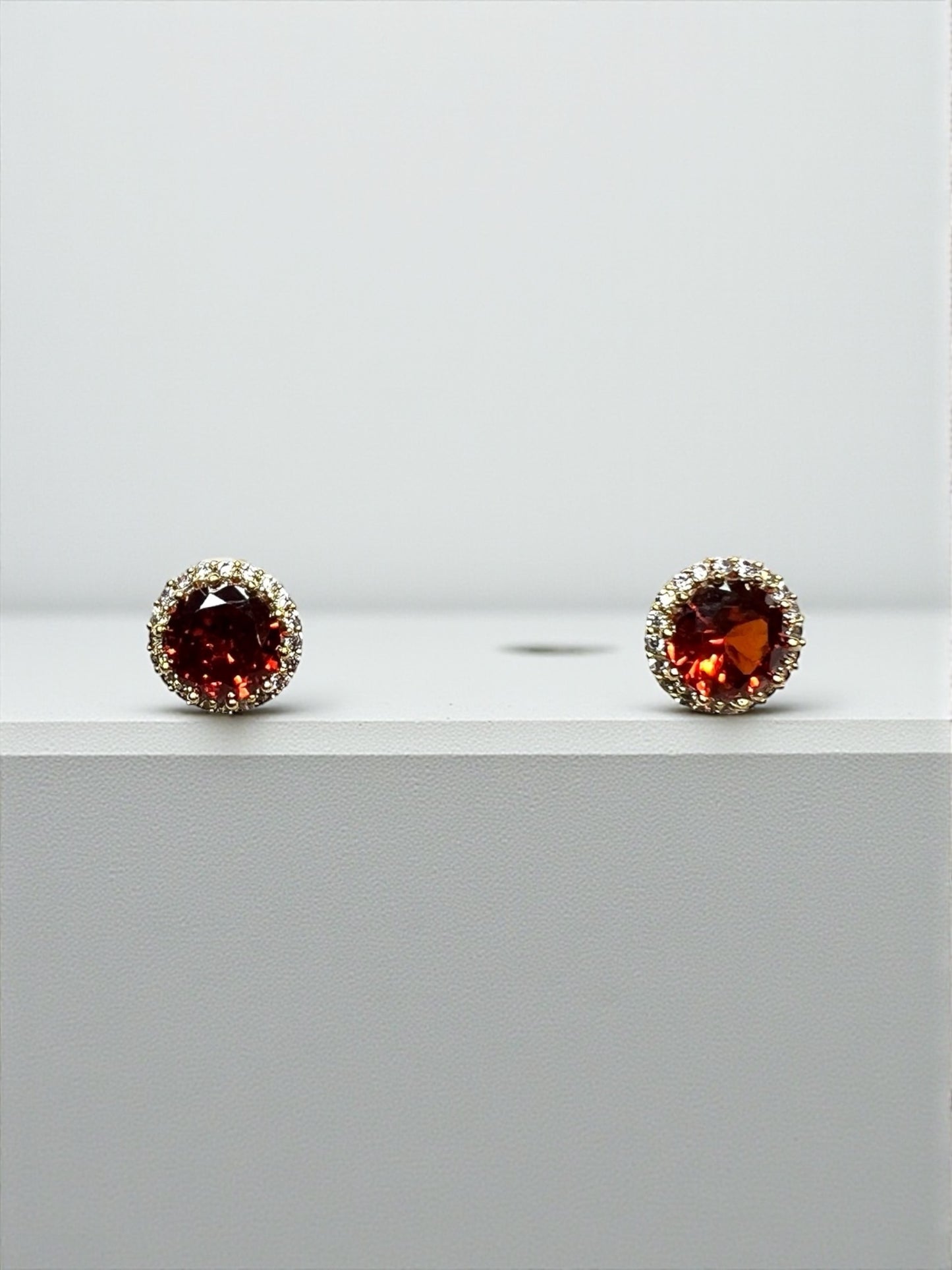 Garnet Red Halo Cubic Earrings