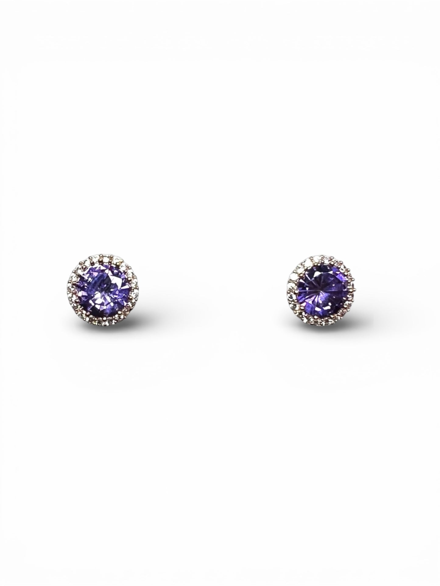 Amethyst Purple Halo Cubic Earrings