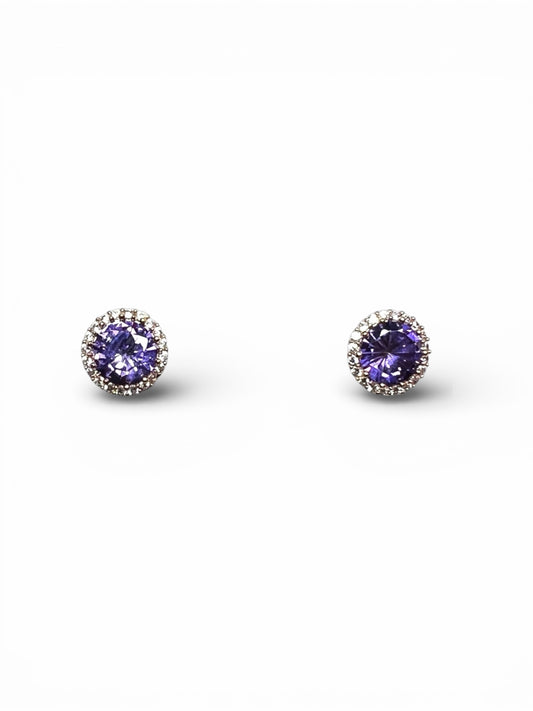 Amethyst Purple Halo Cubic Earrings